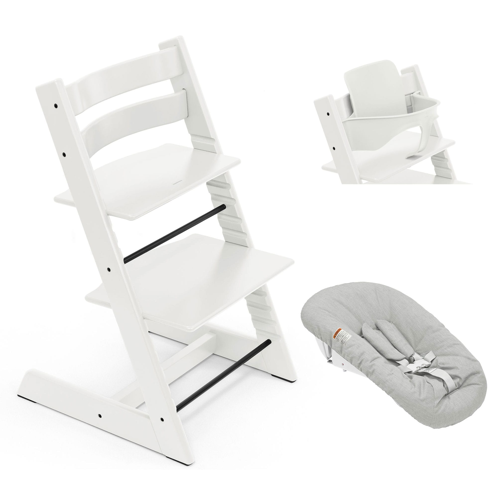 Stokke Tripp Trapp Highchair Newborn & Baby Set Bundle in White Baby Highchairs 21168-CHR-NBN-BBY-WH 7040351001076