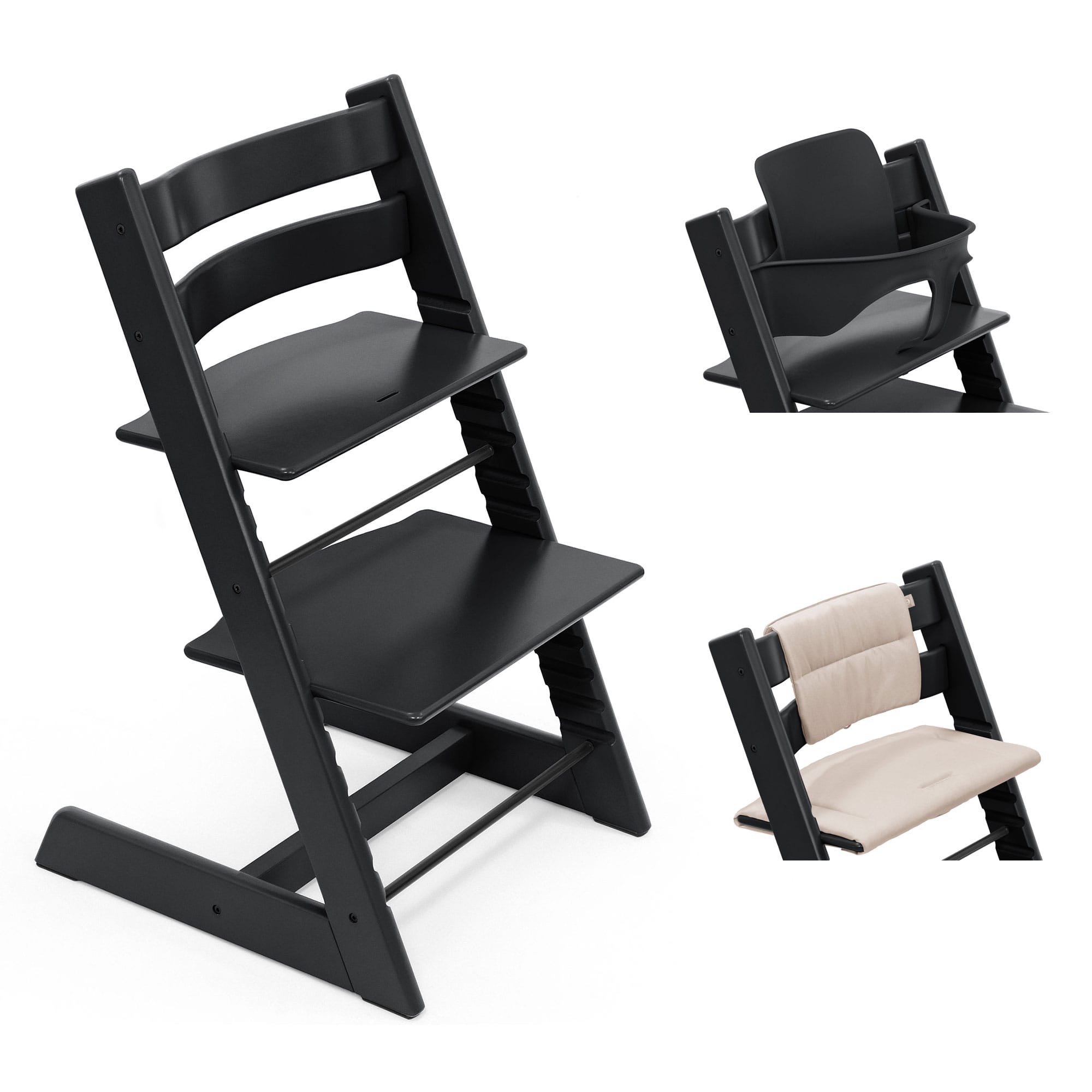 Stokke Tripp Trapp Highchair with Cushion & Baby Set in Black Baby Highchairs 21204-CHR-CUS-BBY-BL-6 7040351001038
