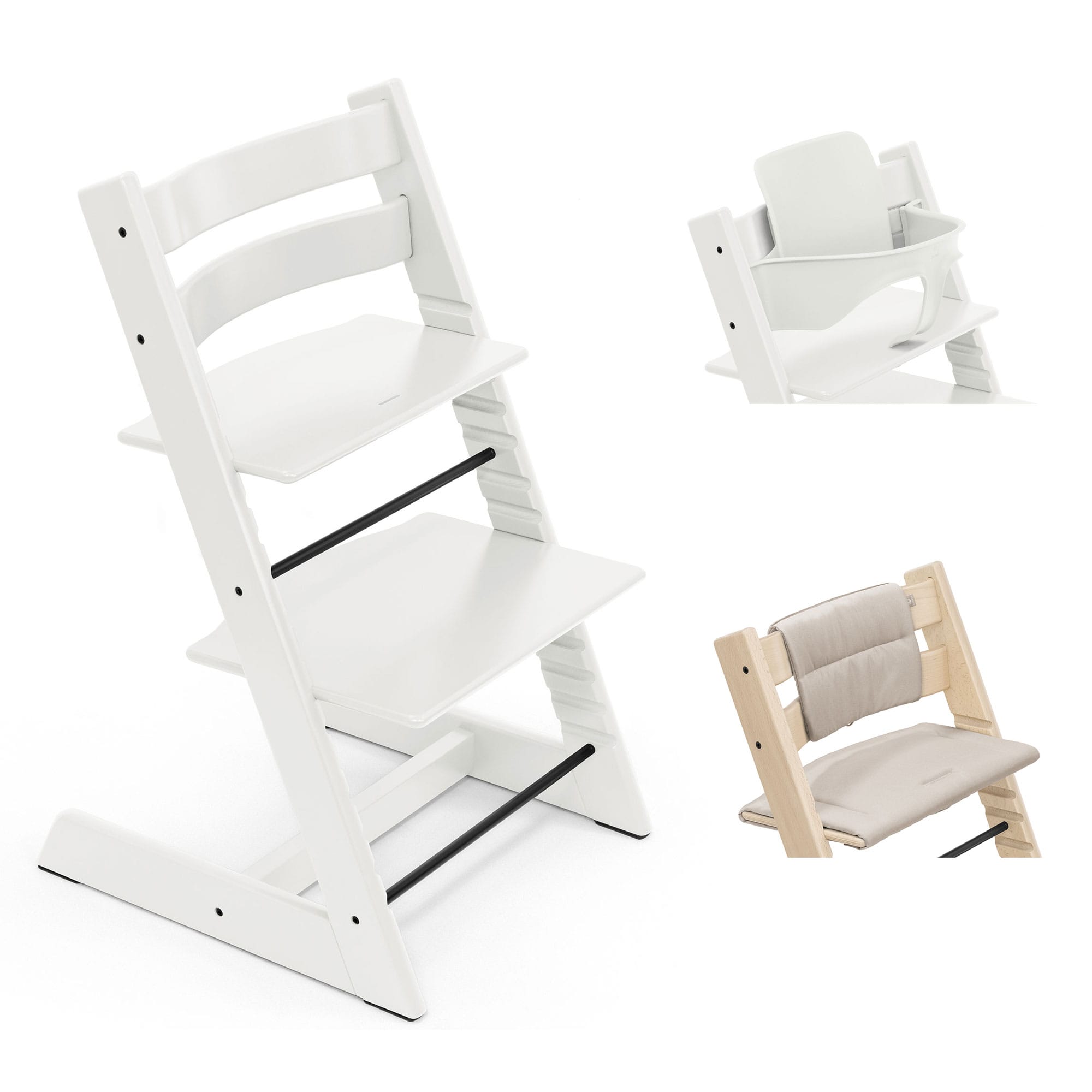Stokke Tripp Trapp Highchair with Cushion & Baby Set in White Baby Highchairs 21223-CHR-CUS-BBY-WH-6 7040351001076