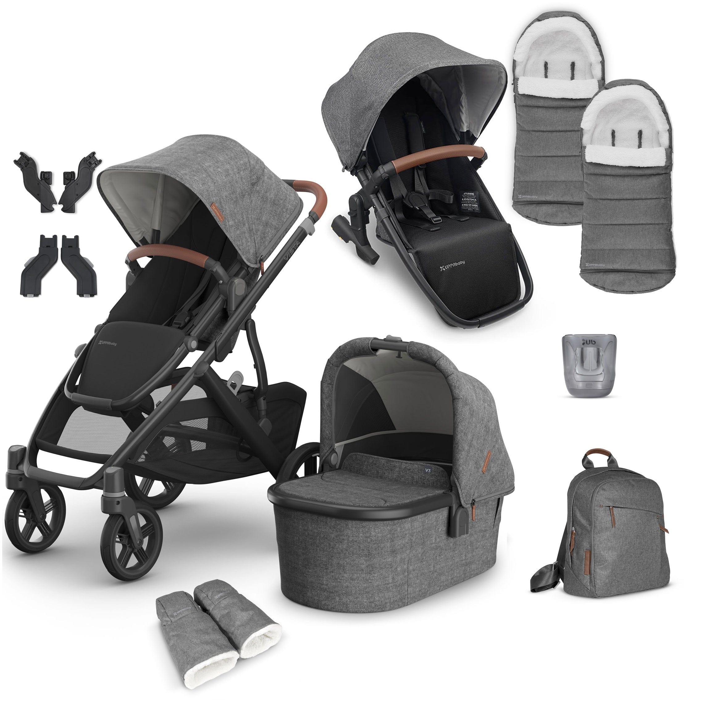 Uppababy Vista V3 Duo Complete Bundle in Greyson Double & Twin Prams VIS-DUO-COM-GREY 0810142394154