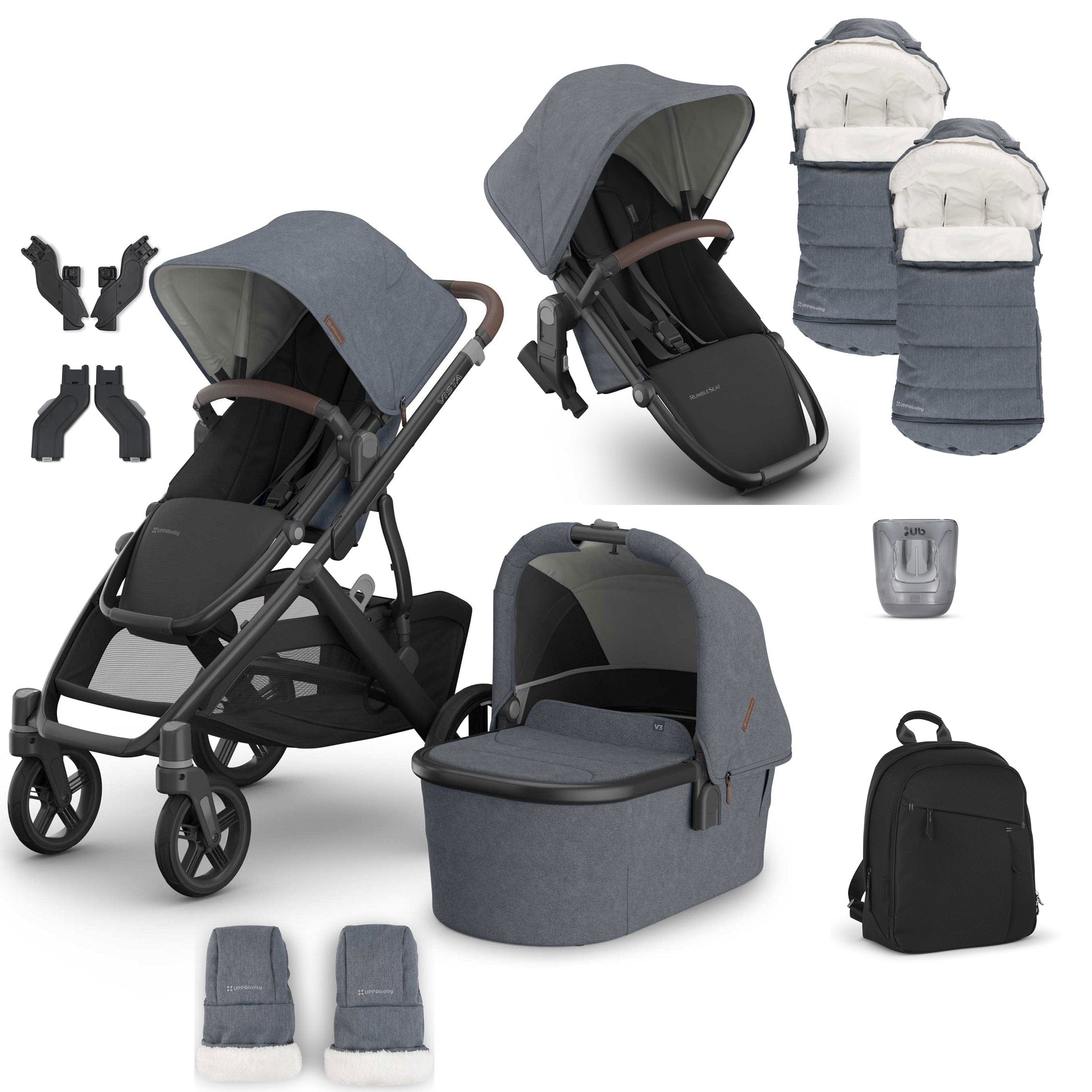 Uppababy Vista V3 Duo Complete Bundle in Julian Double & Twin Prams VIS-DUO-COM-JUL 810177712299