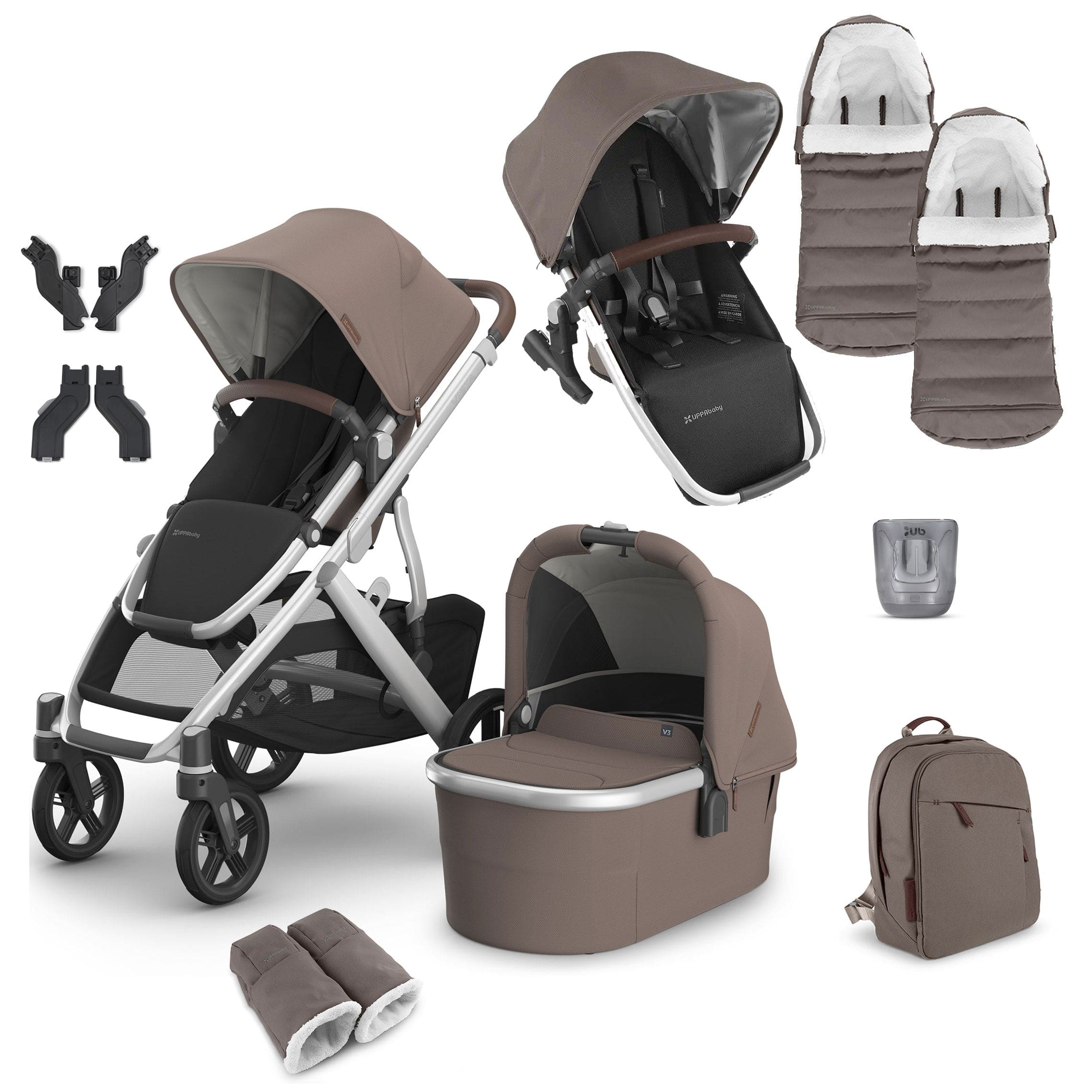 Uppababy Vista V3 Duo Complete Bundle in Theo Double & Twin Prams VIS-DUO-COM-THEO 0810142394277