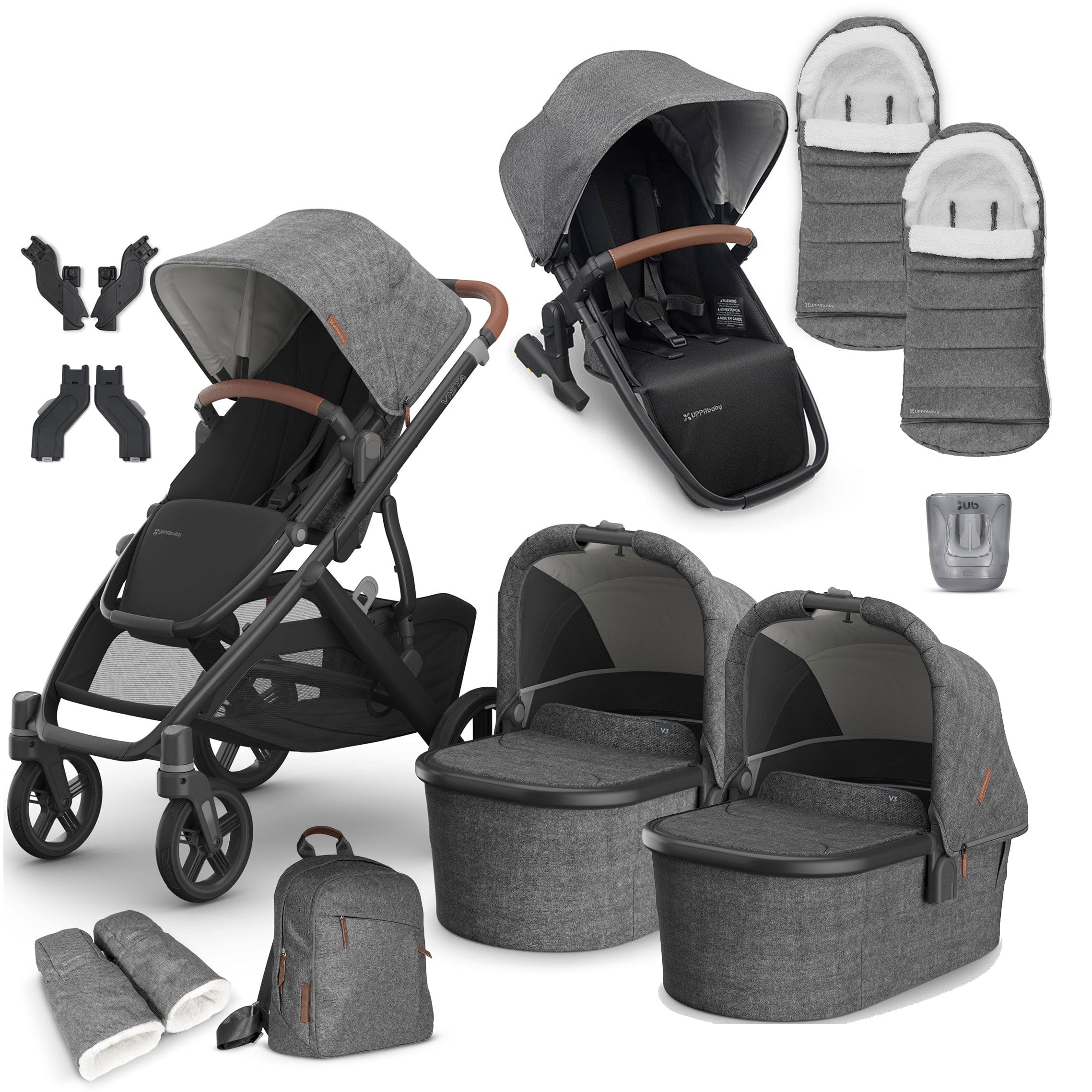 Uppababy Vista V3 Twin Complete Bundle in Greyson Double & Twin Prams VIS-TWI-COM-GREY 0810142394154