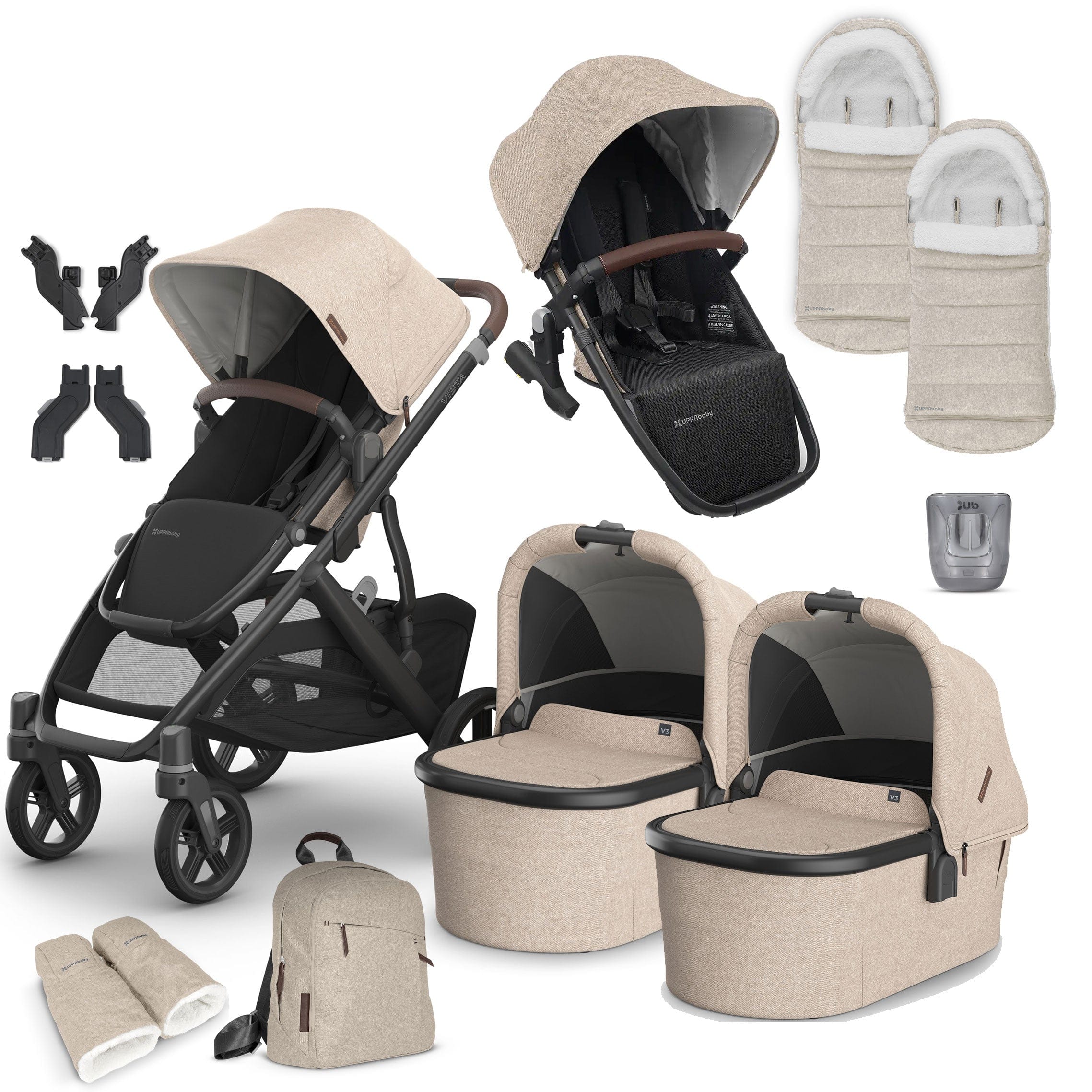 Uppababy Vista V3 Twin Complete Bundle in Liam Double & Twin Prams VIS-TWI-COM-LIAM 0810142394093