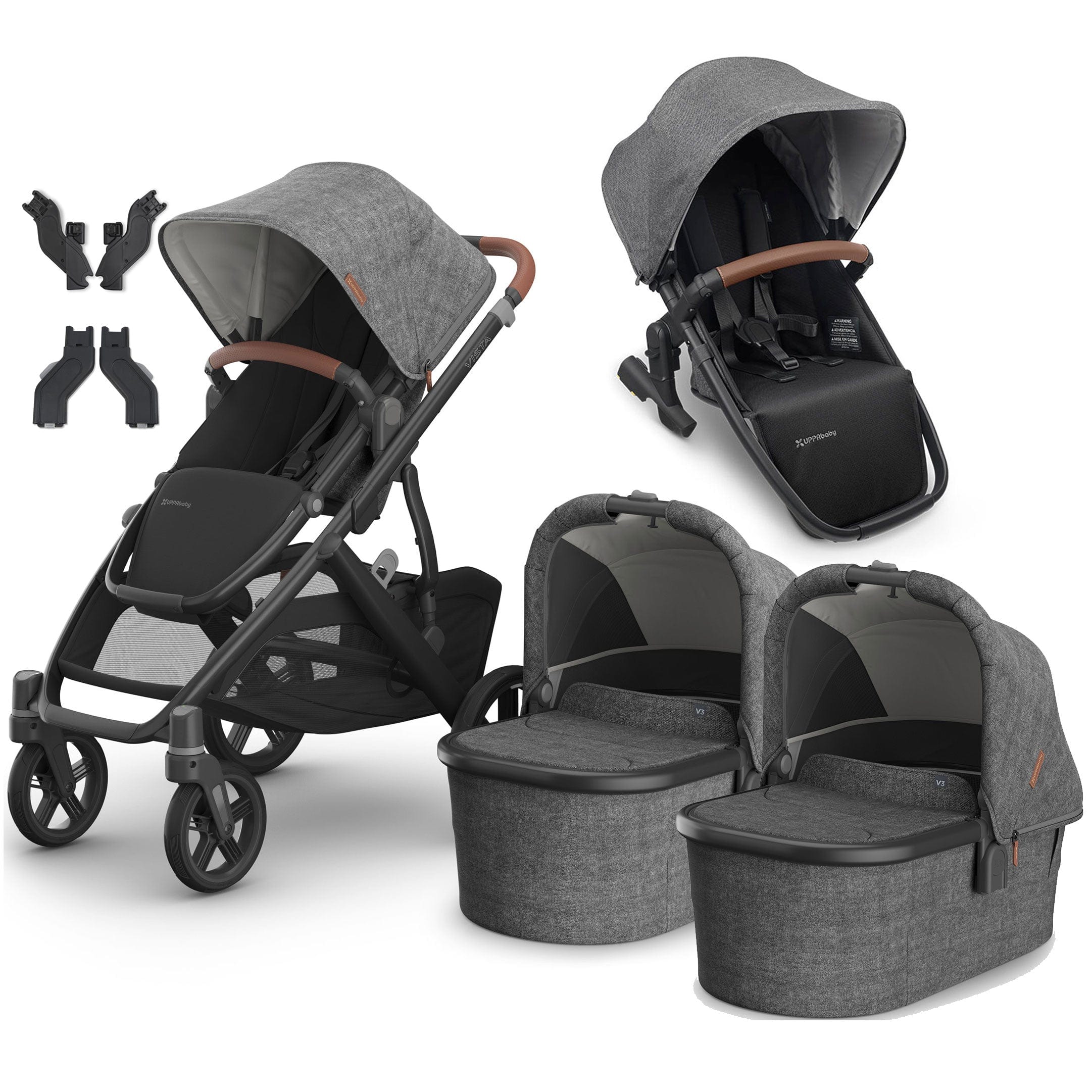 Uppababy Vista V3 Twin Pram in Greyson Double & Twin Prams VIS-TWIN-GREY 0810142394154