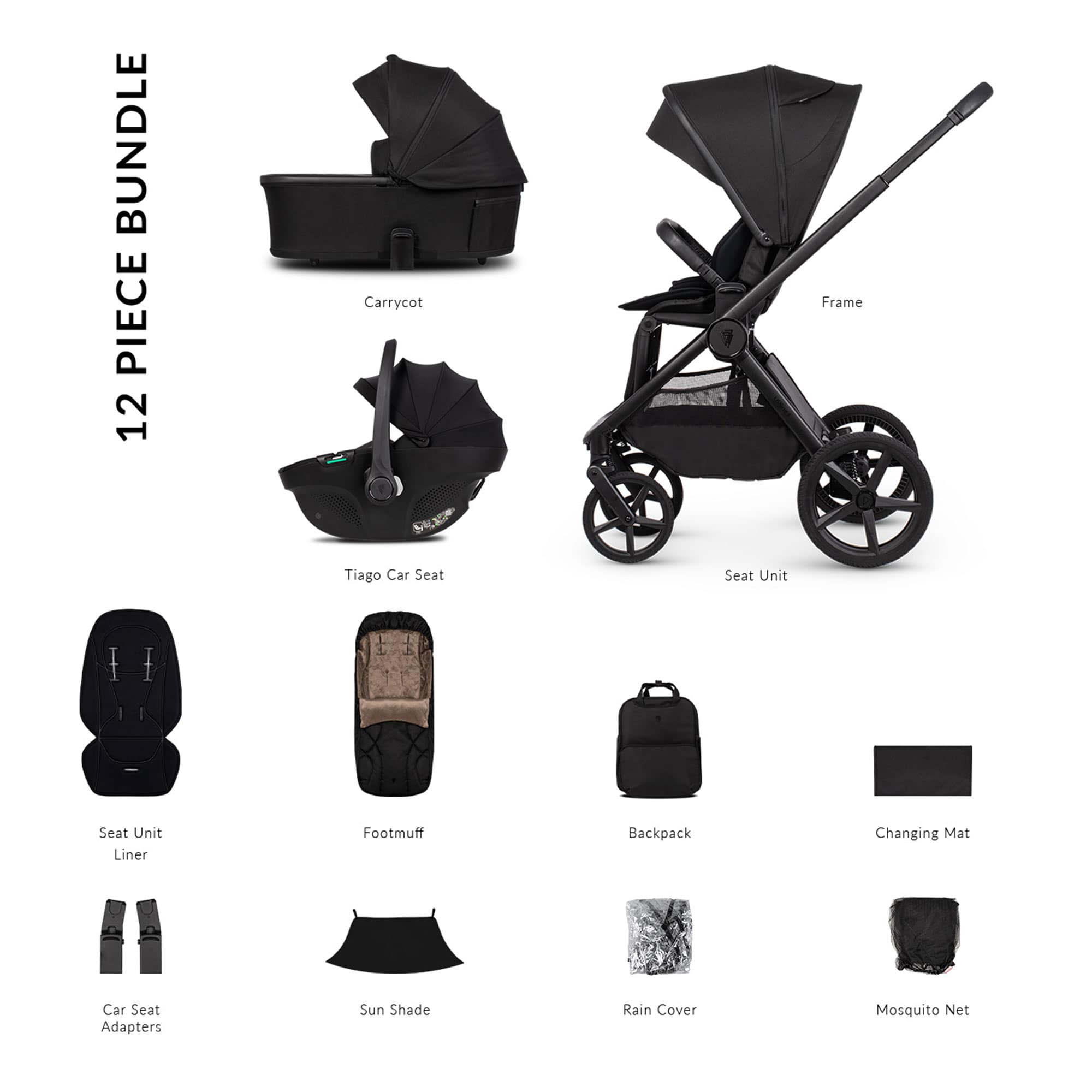 Venicci Tinum Upline 3 Comfort Bundle in Onyx Baby Prams 2001210301 5905261335760