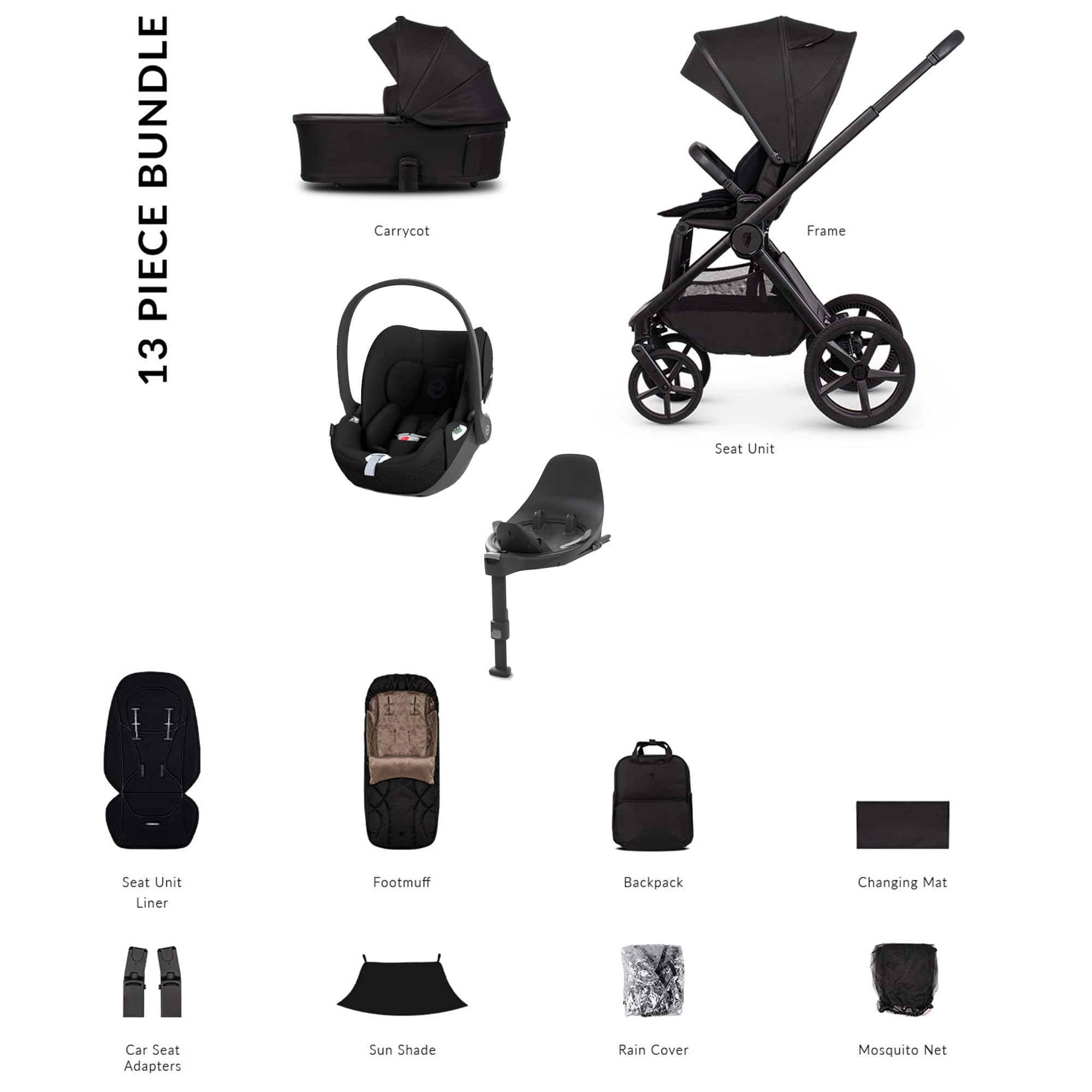 Venicci Tinum Upline 3 Cybex Luxury Bundle in Onyx Baby Prams 22763-ONY 5905261335616