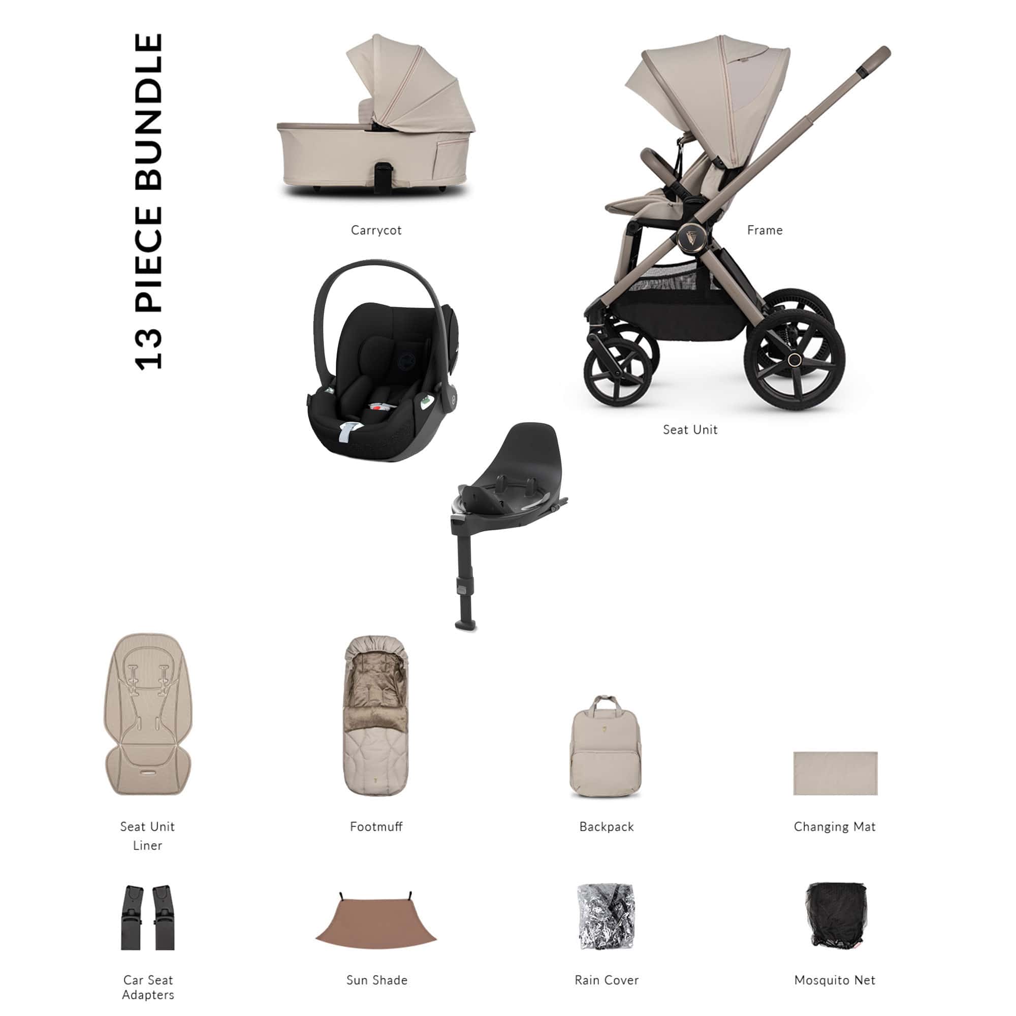 Venicci Tinum Upline 3 Cybex Luxury Bundle in Pebble Baby Prams 22763-PEB 5905261335593