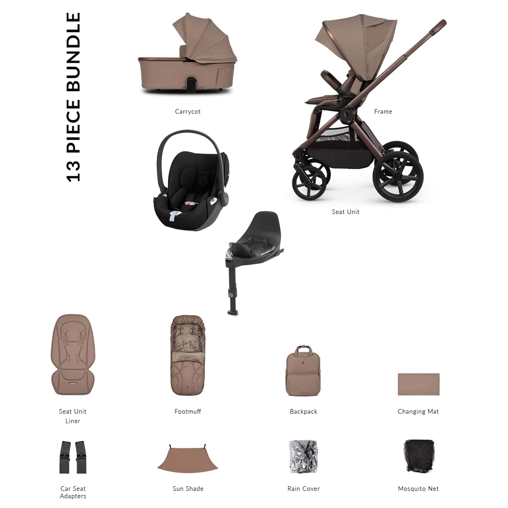 Venicci Tinum Upline 3 Cybex Luxury Bundle in Sand Baby Prams 5905261335609