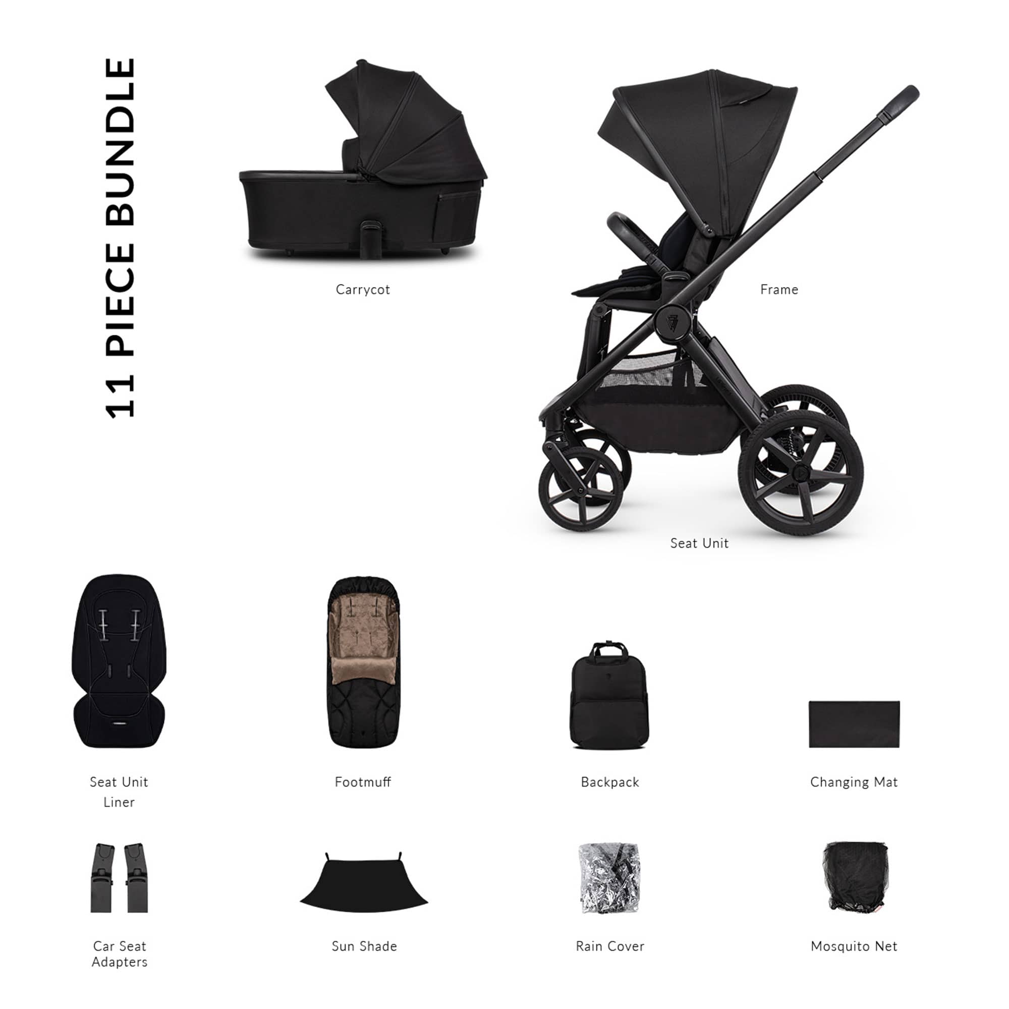 Venicci Tinum Upline 3 Essential Bundle in Onyx Baby Prams 2001210201 5905261335616