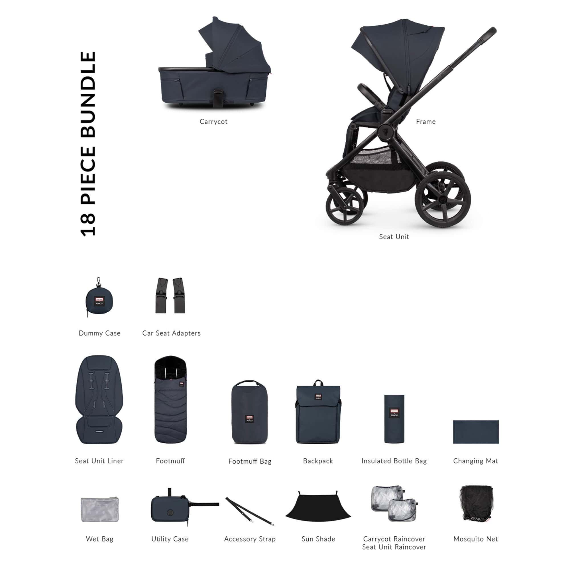 Venicci Tinum Upline 3 Hunter Essential Bundle in Navy Baby Prams 2001510207 5905261337993