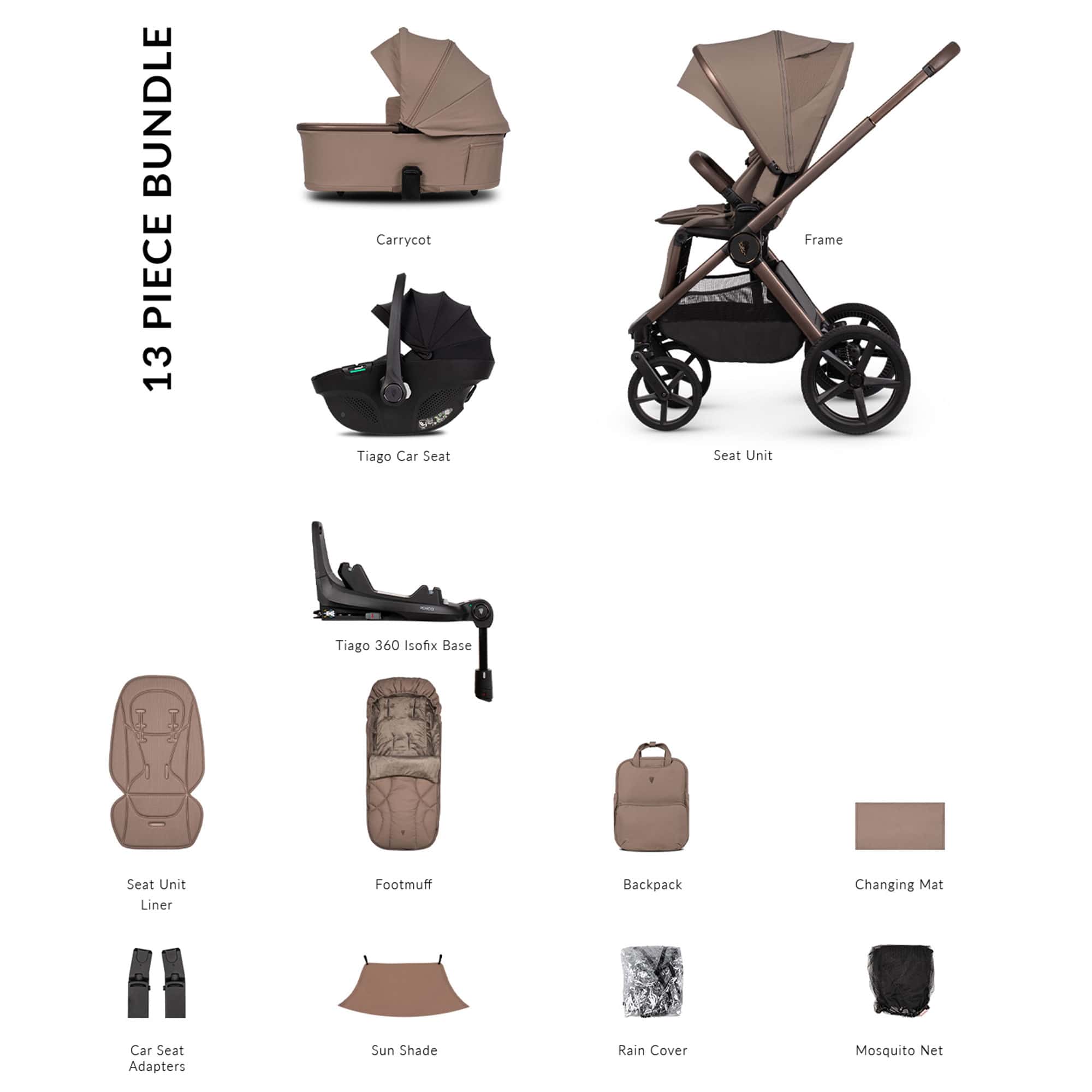 Venicci Tinum Upline 3 Luxury Bundle in Sand Baby Prams 2001210412 5905261335913