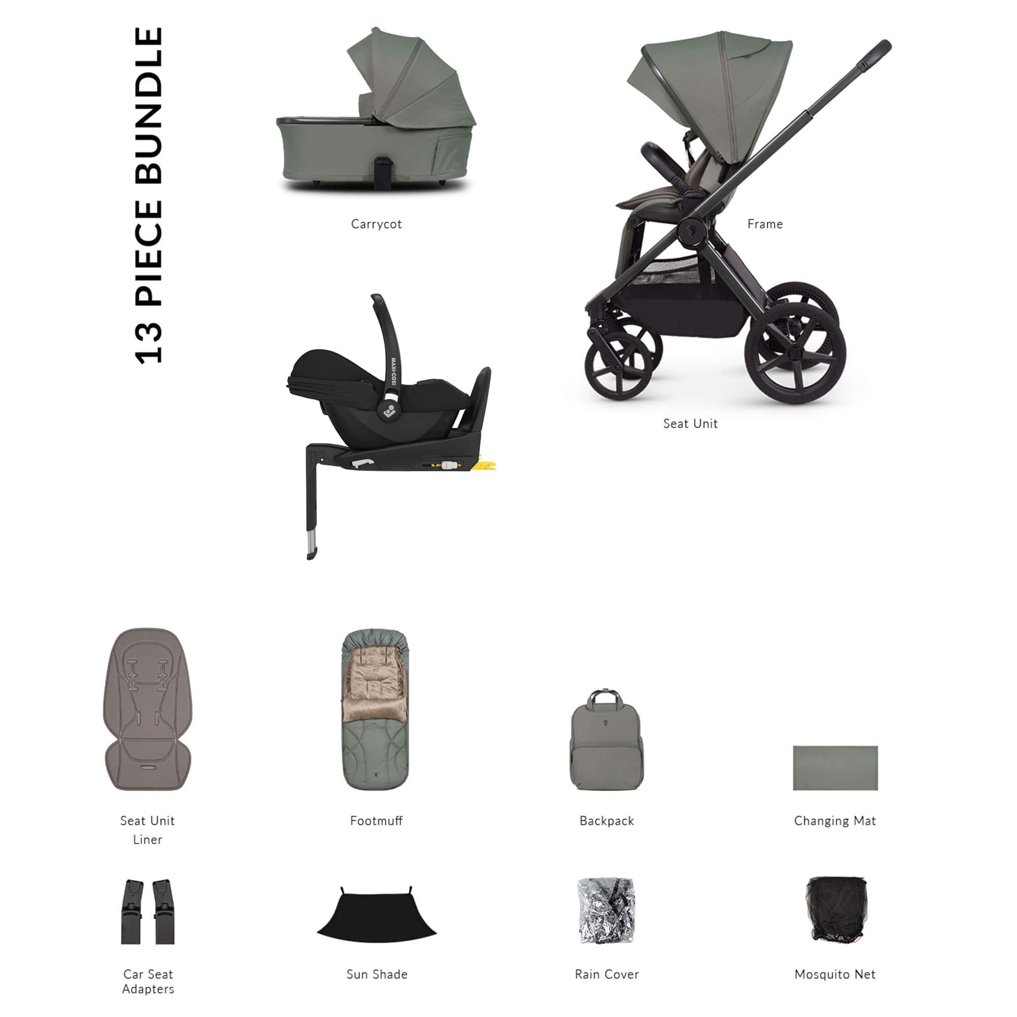 Venicci Tinum Upline 3 Maxi-Cosi Luxury Bundle in Aloe Baby Prams 22771-ALO 5905261335623