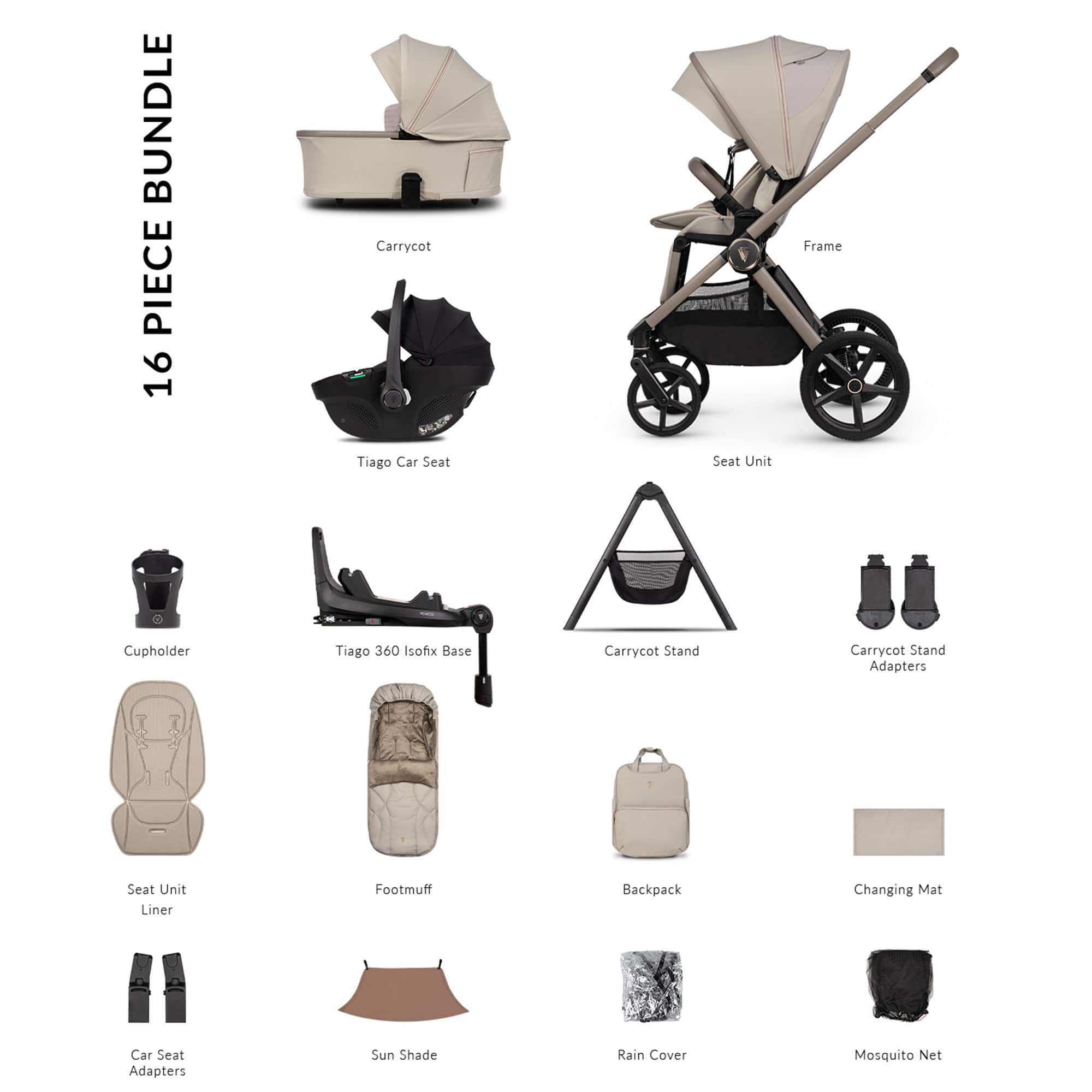 Venicci Tinum Upline 3 Ultimate Bundle in Pebble Baby Prams 2001210511 5905261336002