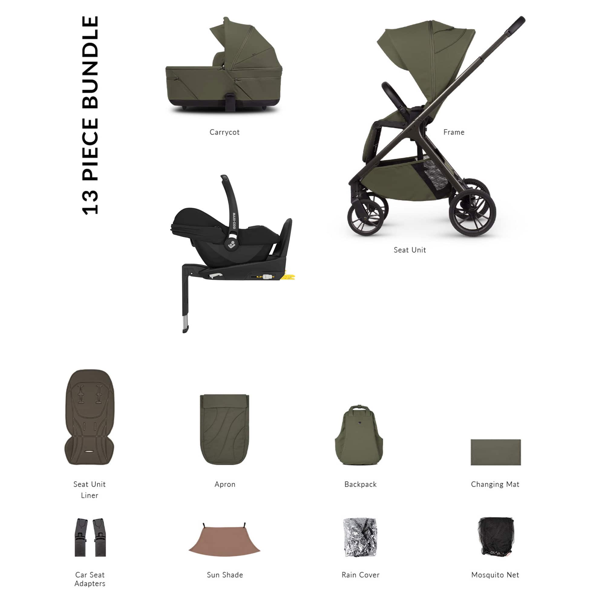 Venicci Tila Maxi-Cosi Luxury Bundle in Olive Travel Systems 22779-OLV 5905261337283