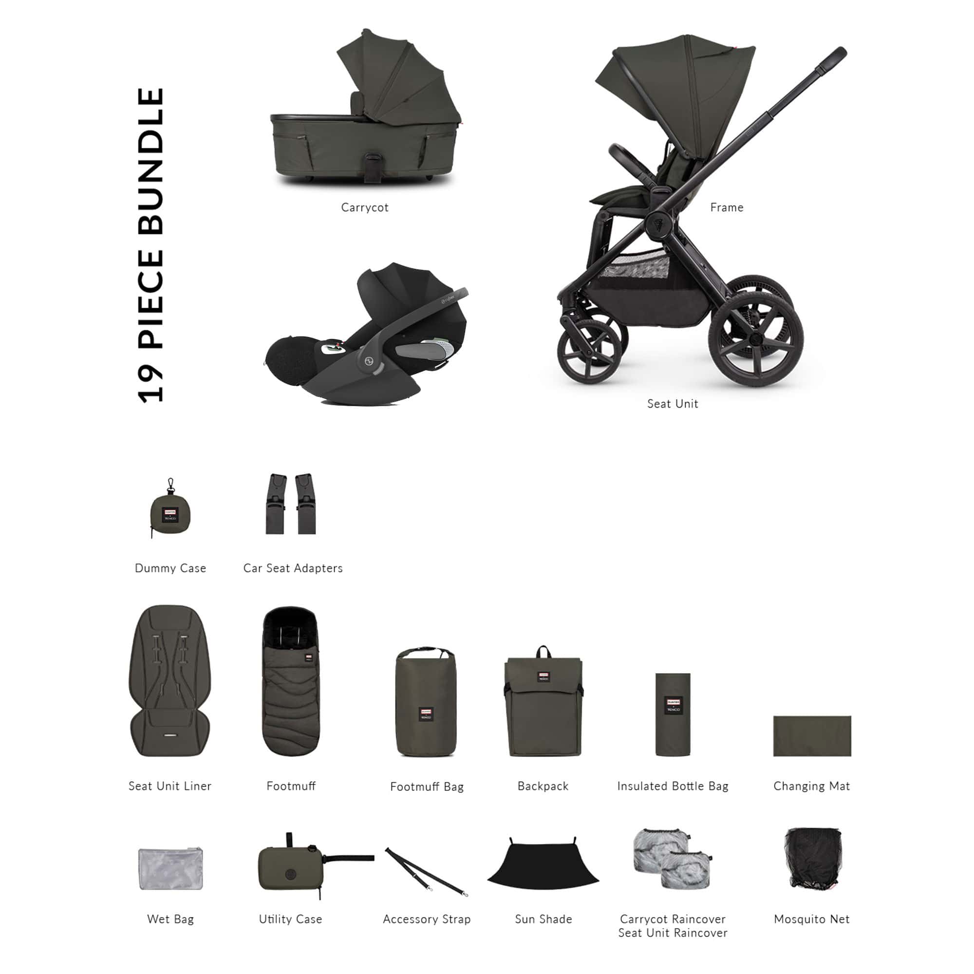 Venicci Tinum Upline 3 Hunter Comfort Cybex Travel System in Dark Olive Travel Systems UPL-HUNT-COM-OLI 5905261338013