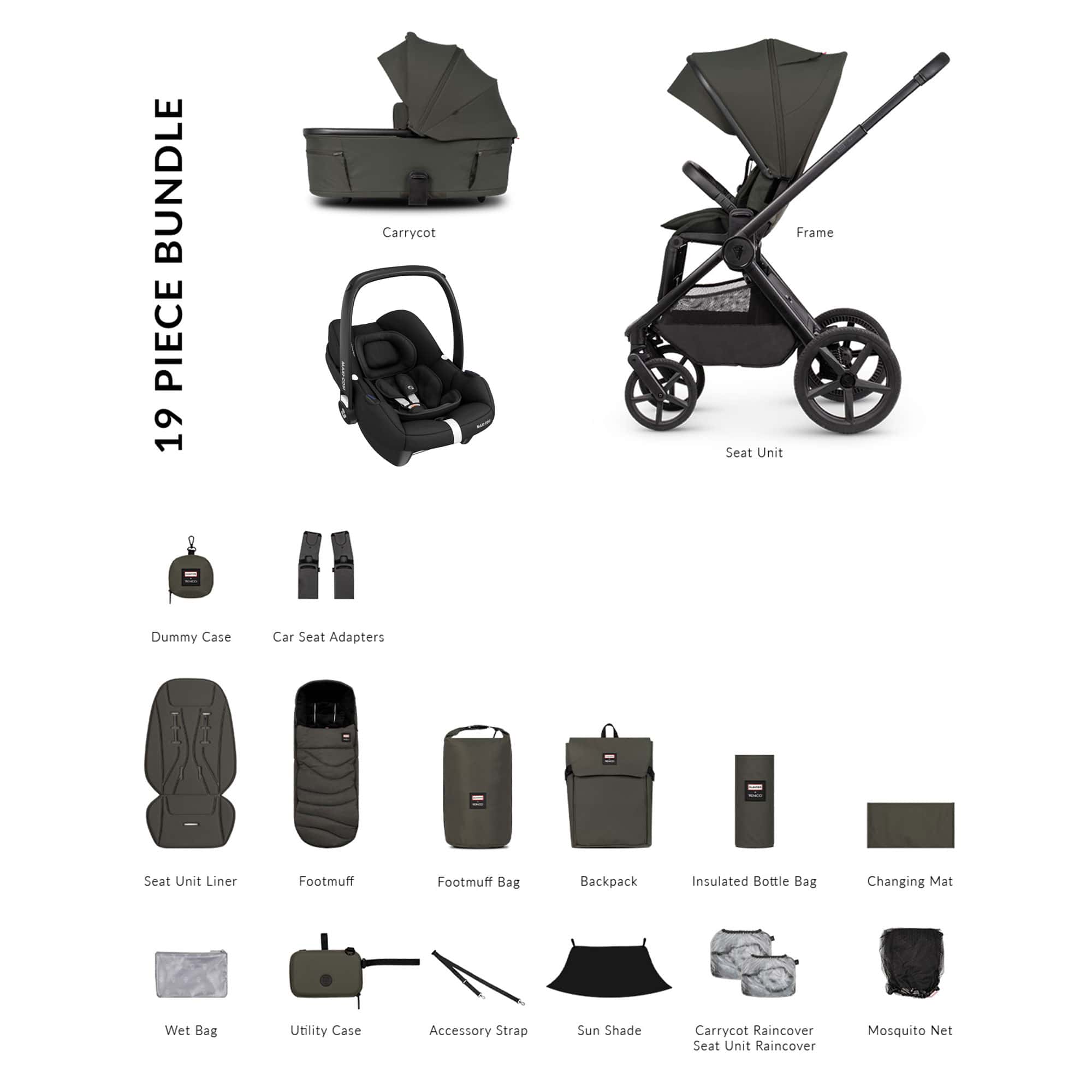 Venicci Tinum Upline 3 Hunter Comfort Maxi-Cosi Travel System in Dark Olive Travel Systems UPL-HUNT-COM-OLI-2 5905261338013