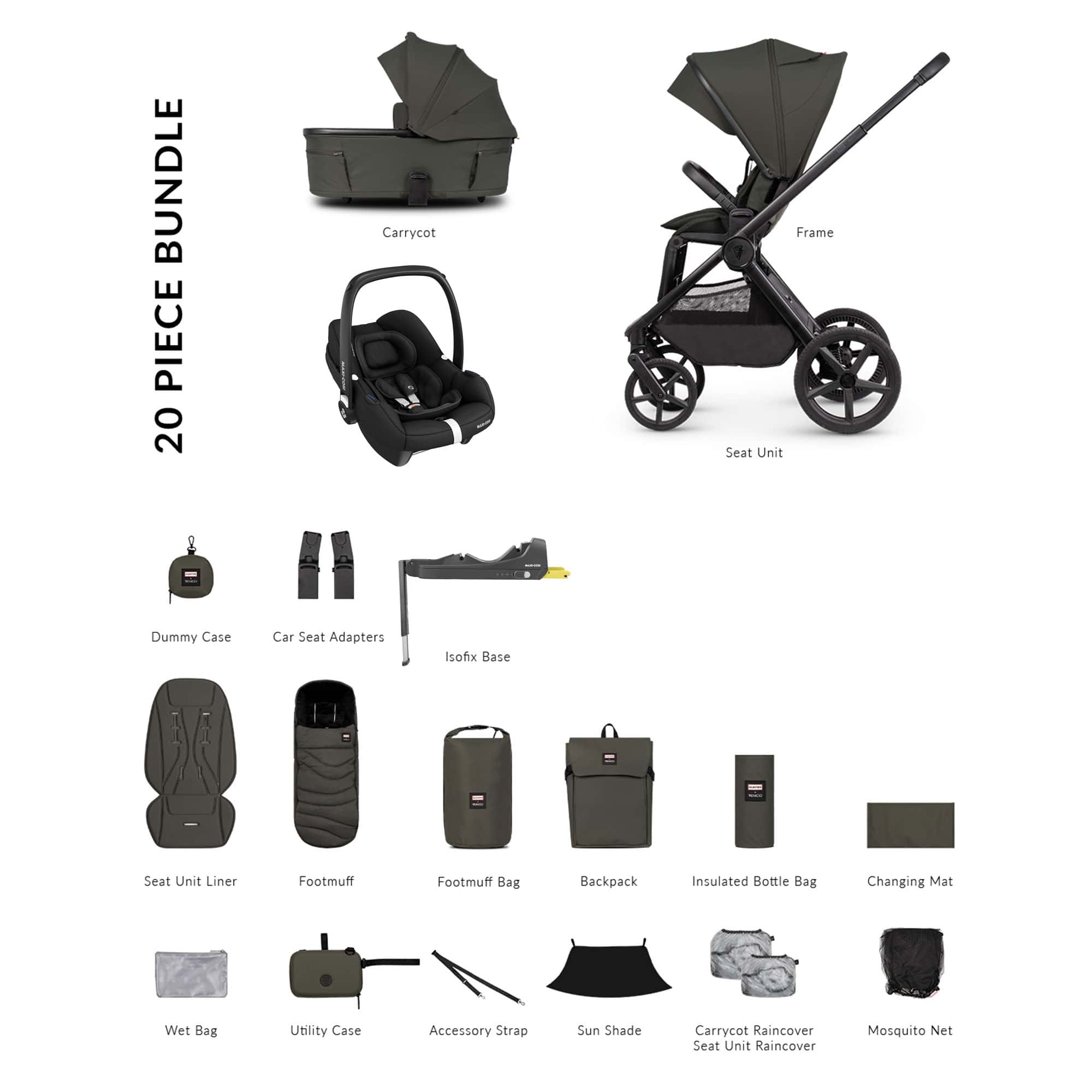 Venicci Tinum Upline 3 Hunter Luxury Maxi-Cosi Travel System in Dark Olive Travel Systems UPL-HUNT-LUX-OLI-2 5905261338013