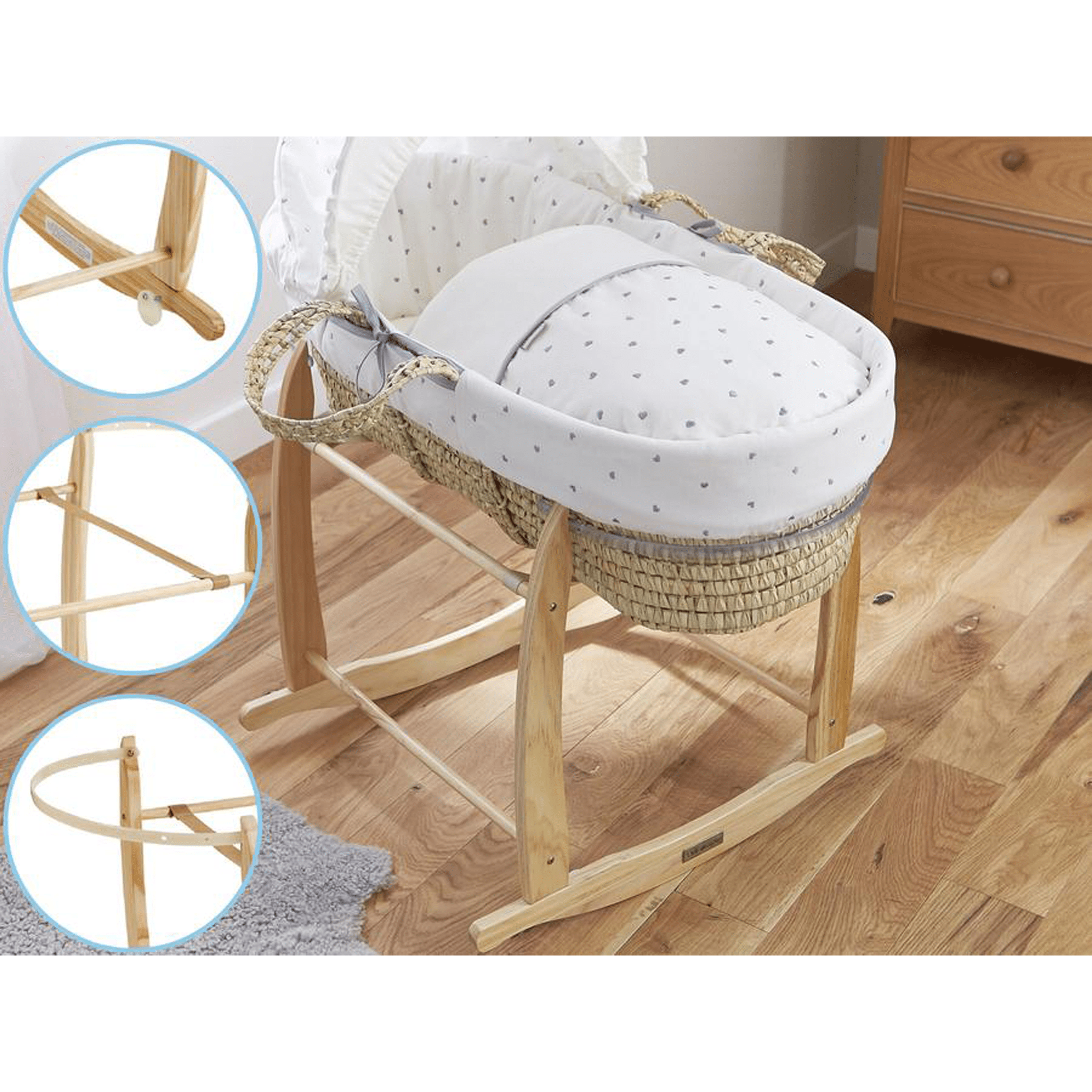 Clair de Lune Deluxe Rocking Moses Stand Natural Moses Baskets & Stands cl4281NL 5033775089807