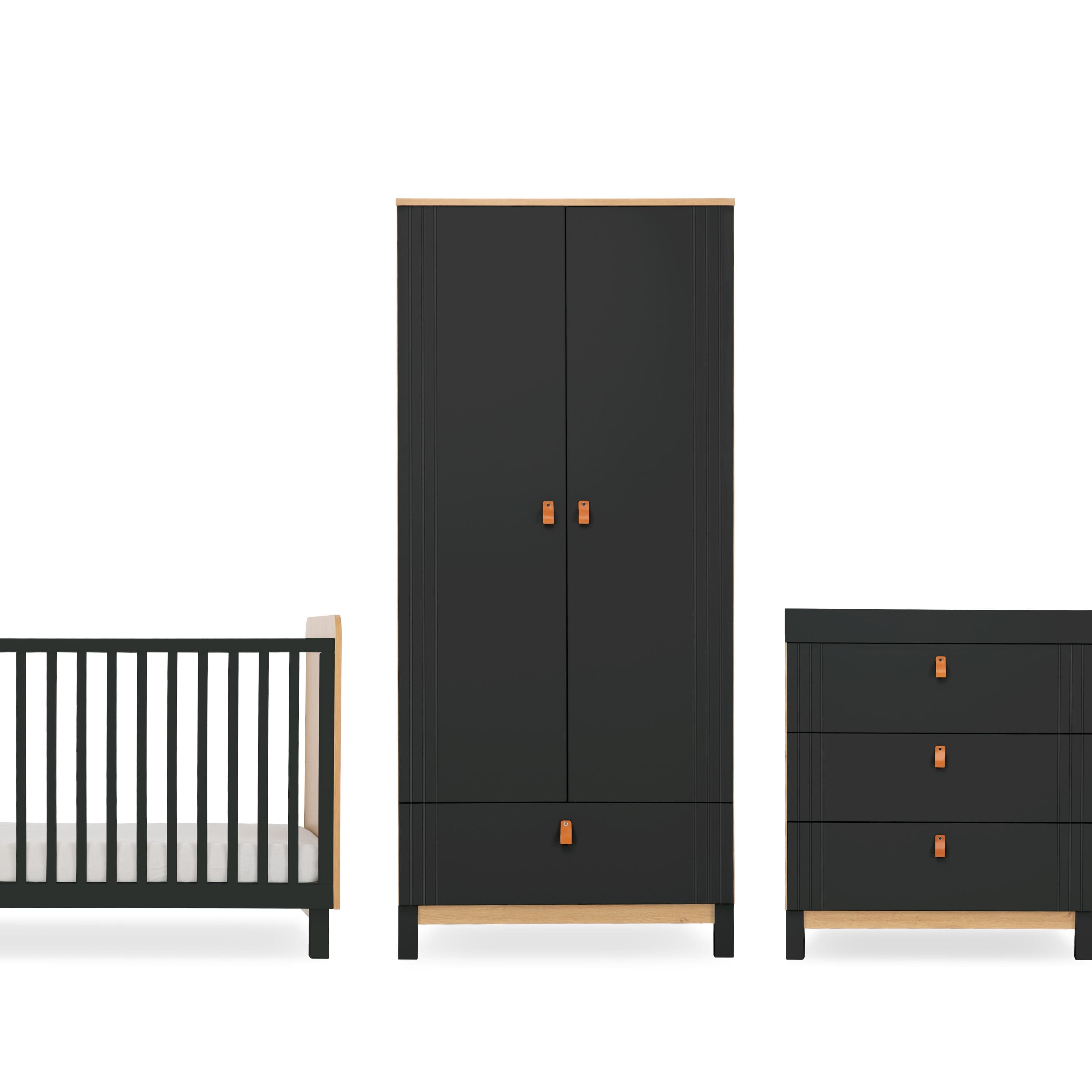 CuddleCo Rafi 3 Piece Room Set in Oak & Black Nursery Room Sets