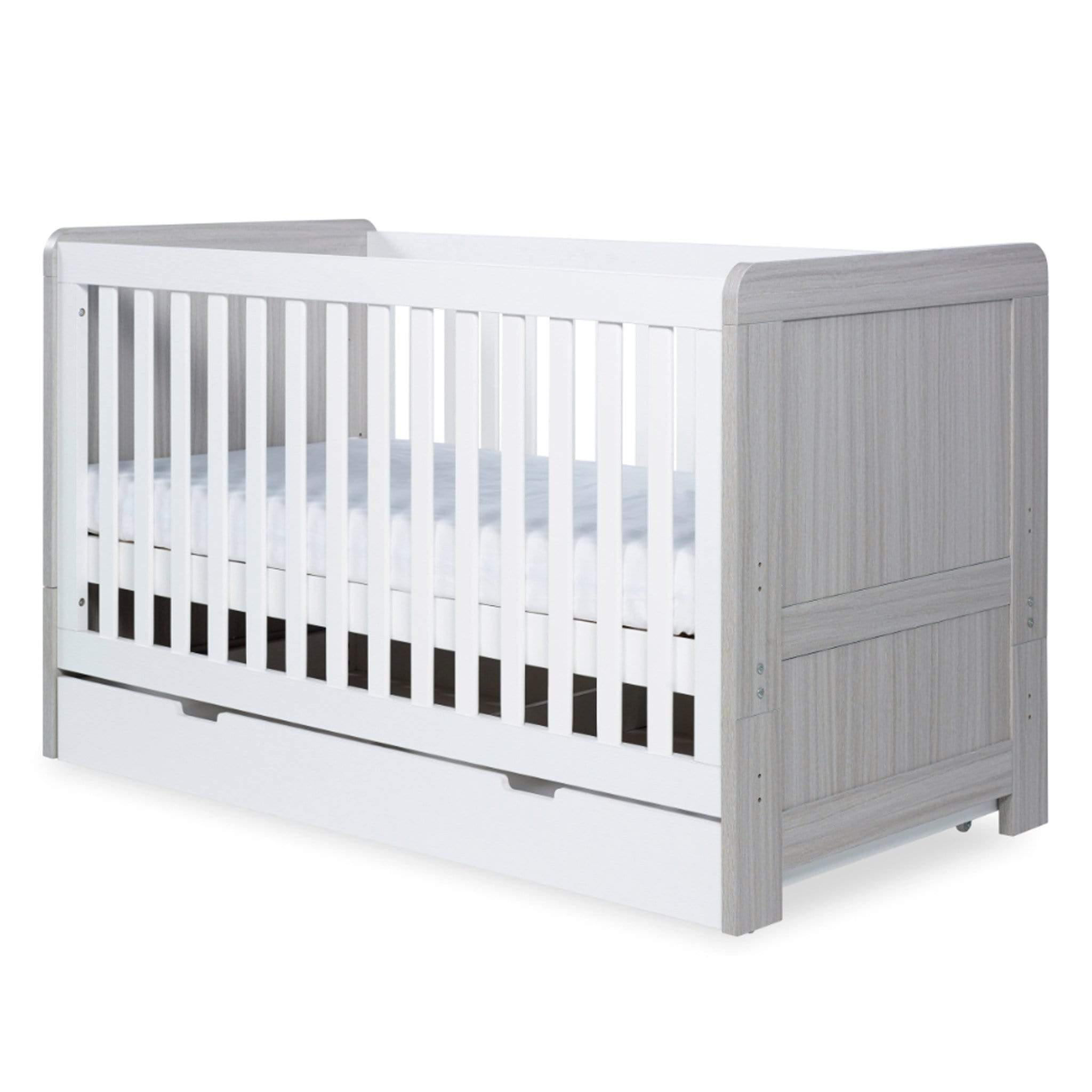 Ickle Bubba Pembrey 3 Piece Furniture Set and Under Drawer Ash Grey & White Cot Beds