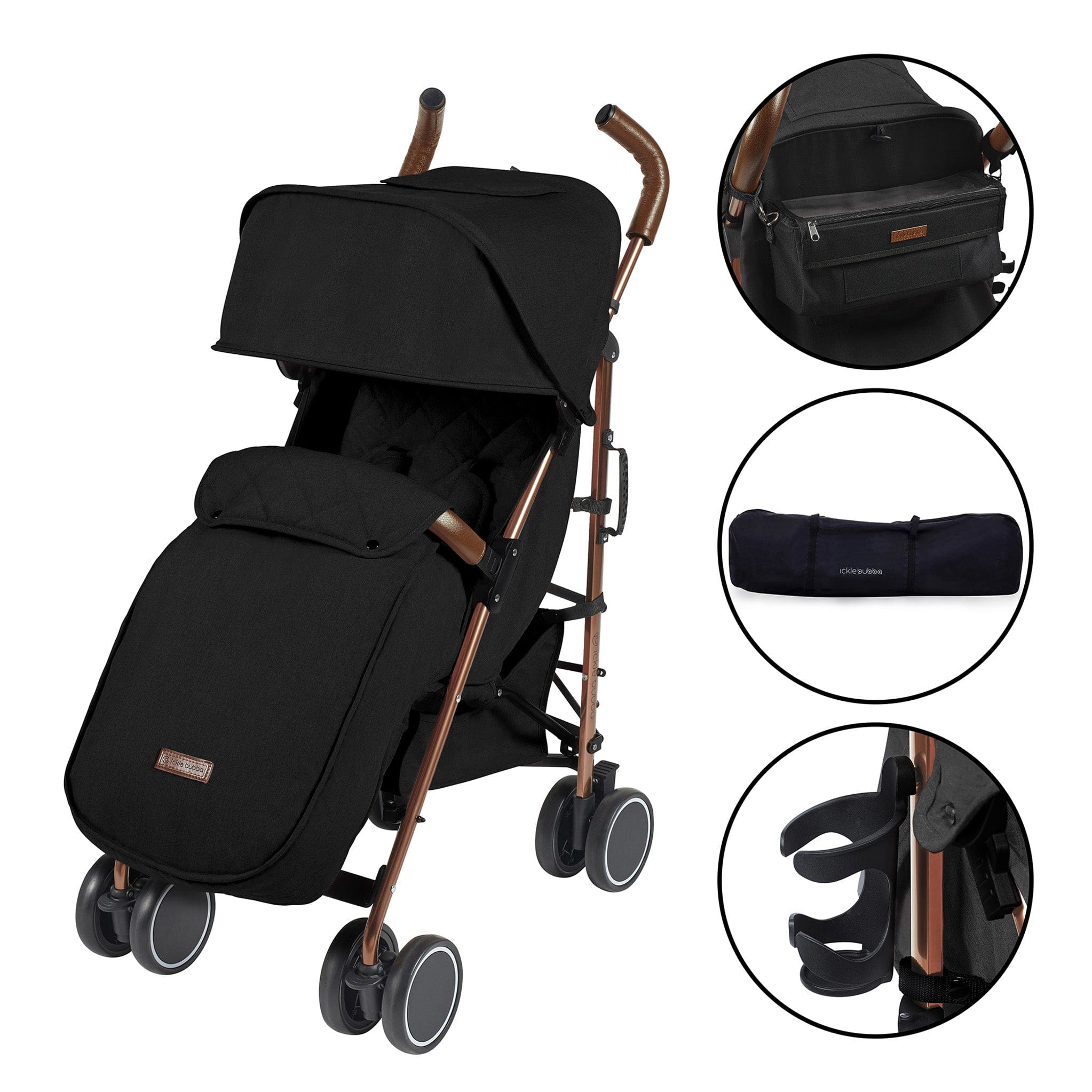 Ickle Bubba Discovery Prime Stroller Rose Gold/Black Pushchairs & Buggies 15-002-300-043 0700355999409