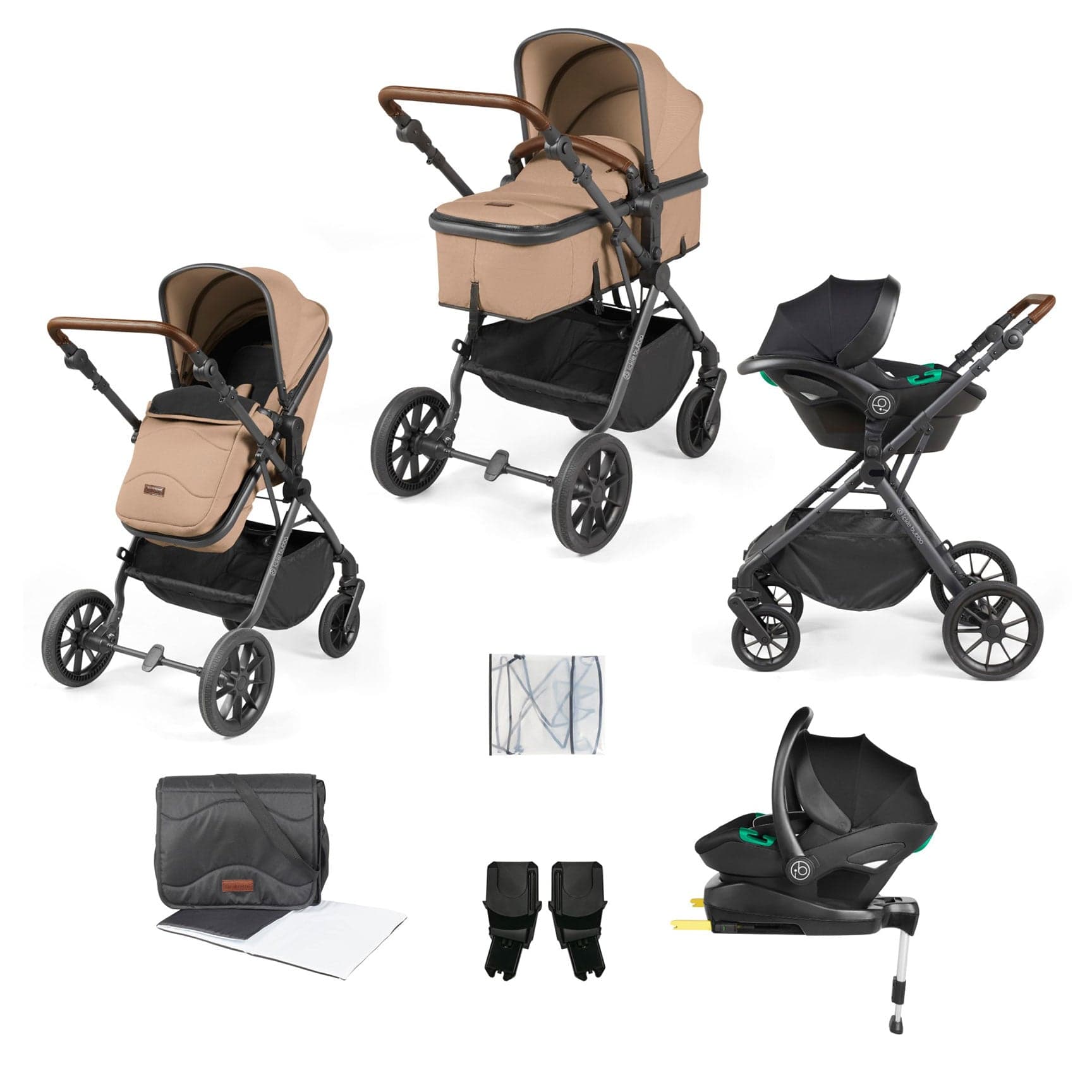 Ickle Bubba Cosmo All-in-One I-Size Travel System with Isofix Base in Desert/Gun Metal Travel Systems 10-007-300-136 5056515025859