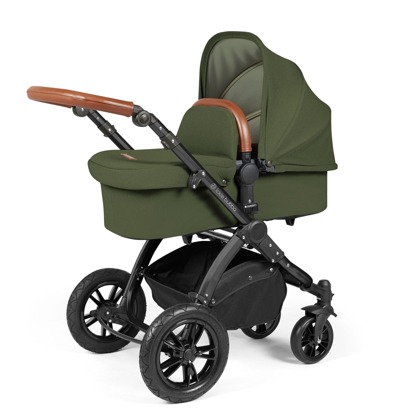 Ickle Bubba Stomp Luxe 2-in-1 Plus Pushchair & Carrycot in Black/Woodland/Tan Travel Systems 10-003-001-137 5056515026269