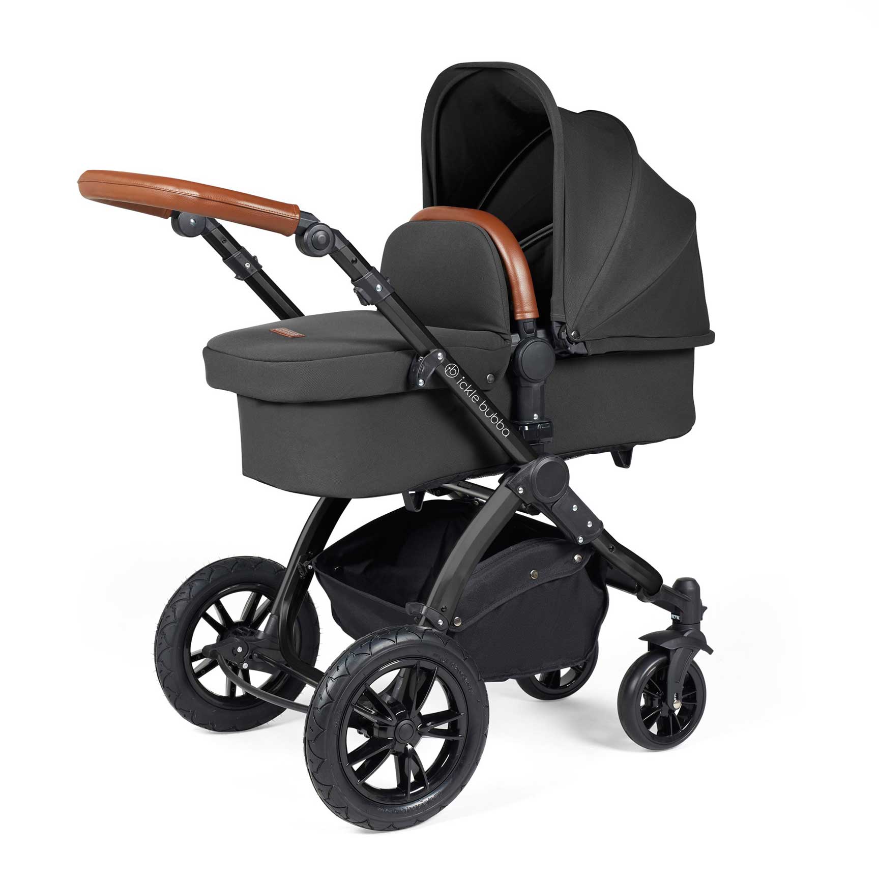 Ickle Bubba Stomp Luxe All-in-One Travel System with Isofix Base in Black/Charcoal Grey/Tan Travel Systems 10-011-300-207 5056515026443