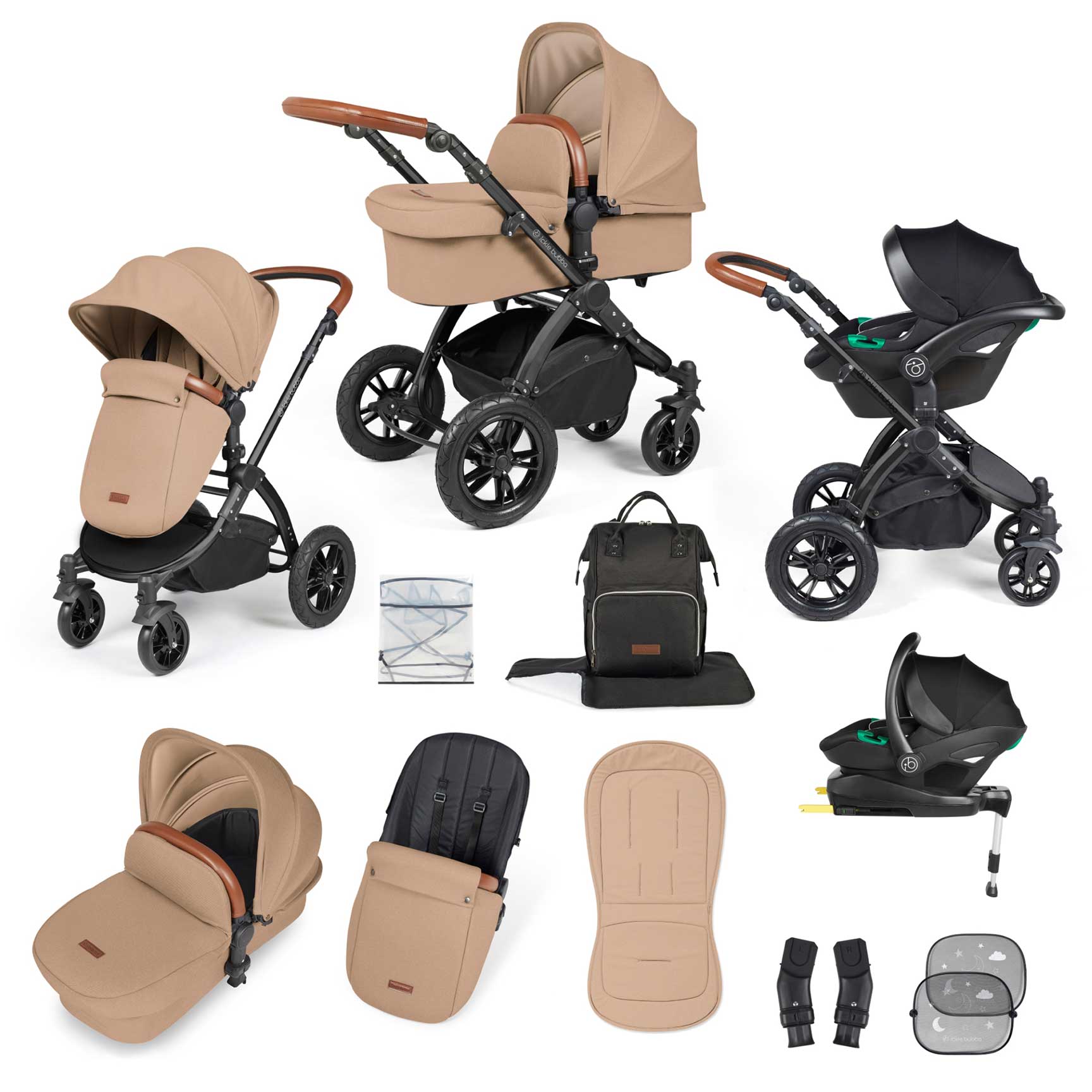 Ickle Bubba Stomp Luxe All-in-One Travel System with Isofix Base in Black/Desert/Tan Travel Systems 10-011-300-209 5056515026481