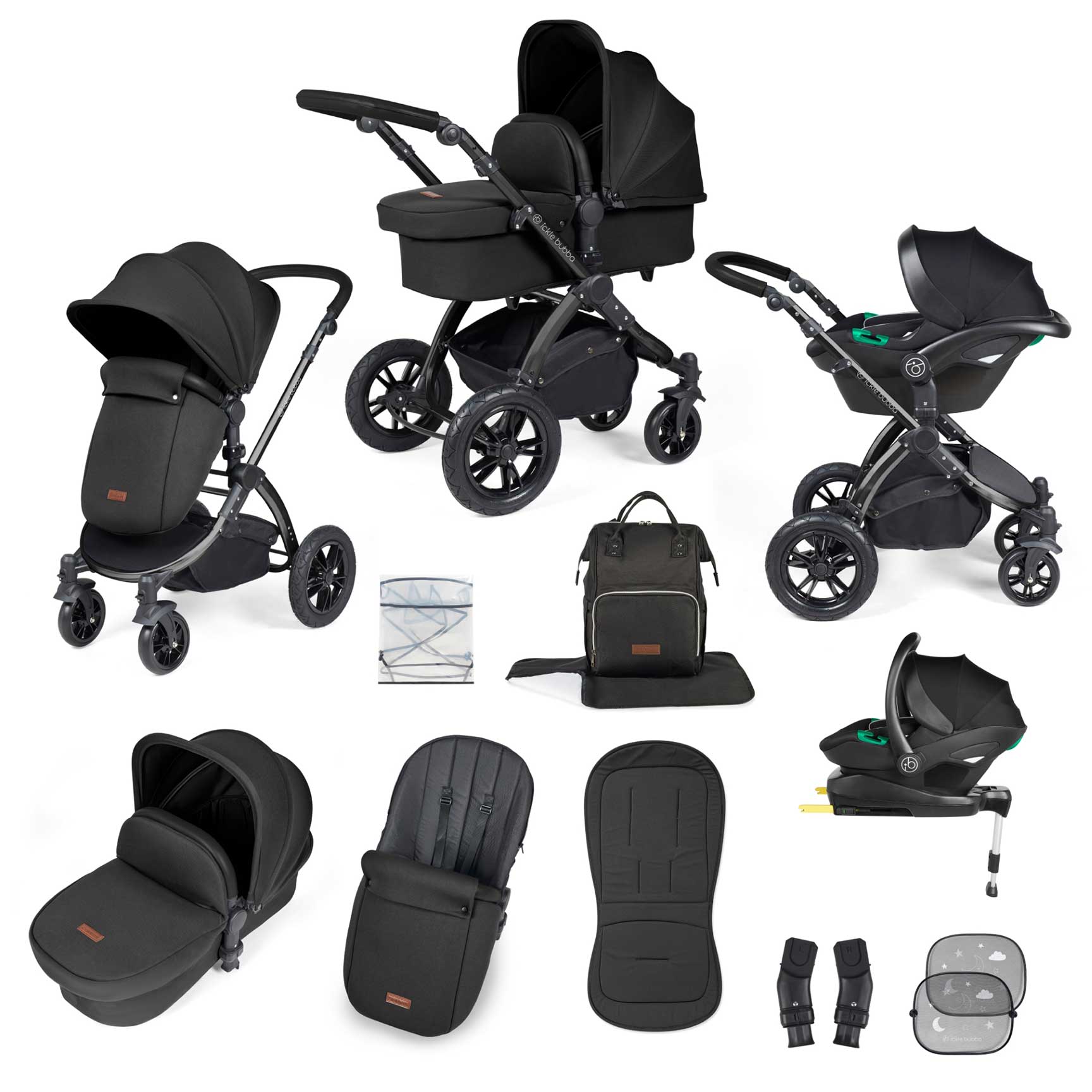 Ickle Bubba Stomp Luxe All-in-One Travel System with Isofix Base in Black/Midnight/Black Travel Systems 10-011-300-202 5056515026436