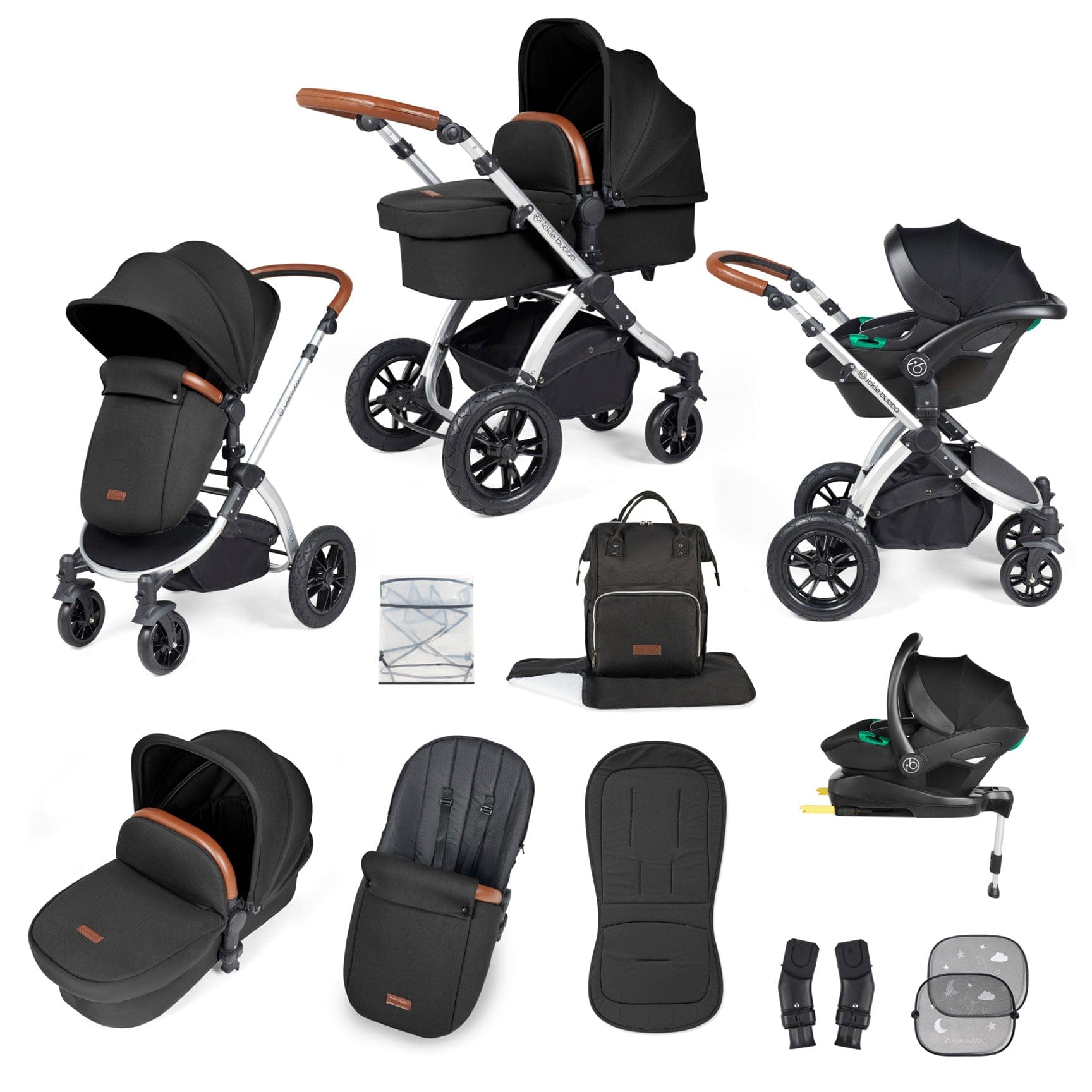 Ickle Bubba Stomp Luxe All-in-One Travel System with Isofix Base in Silver/Midnight/Tan Travel Systems 10-011-300-250 5056515026528