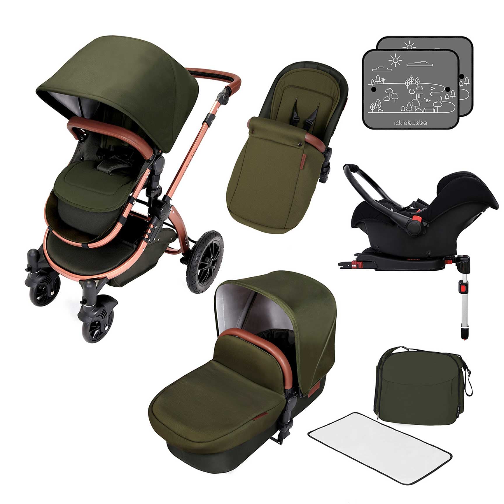 Ickle Bubba Stomp V4 Galaxy Travel System with ISOFIX Base Bronze/Wood