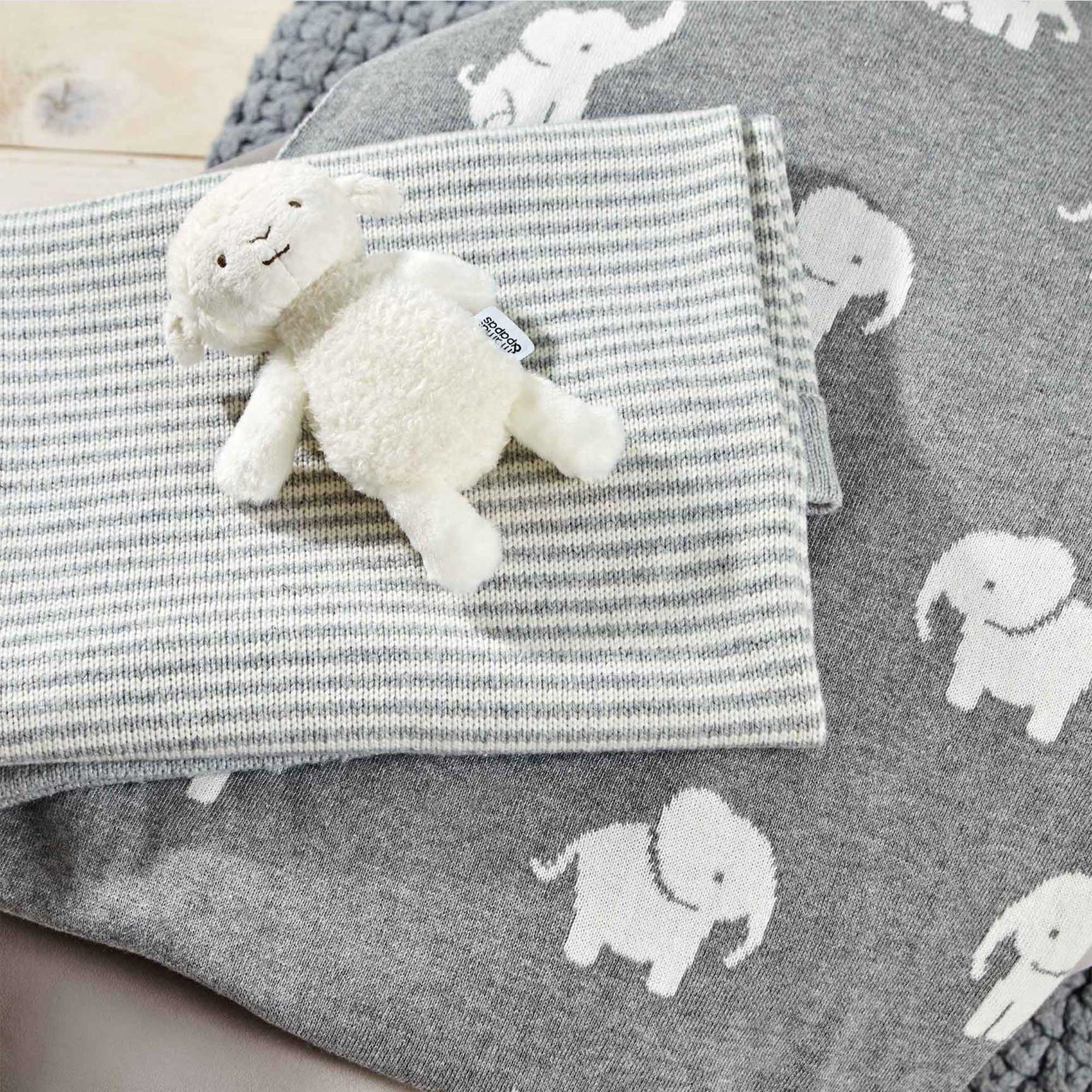 Mamas & Papas Welcome To The World Knitted Elephant Blanket in Grey Cot & Cot Bed Blankets