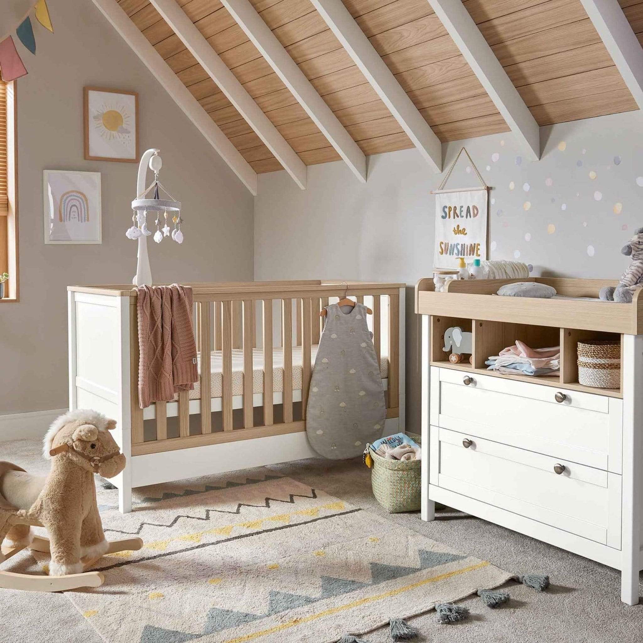 Mama & Papas Harwell 2 Piece Cotbed & Dresser Roomset White/Oak Nursery Room Sets SEHL1WN00 5057232583745