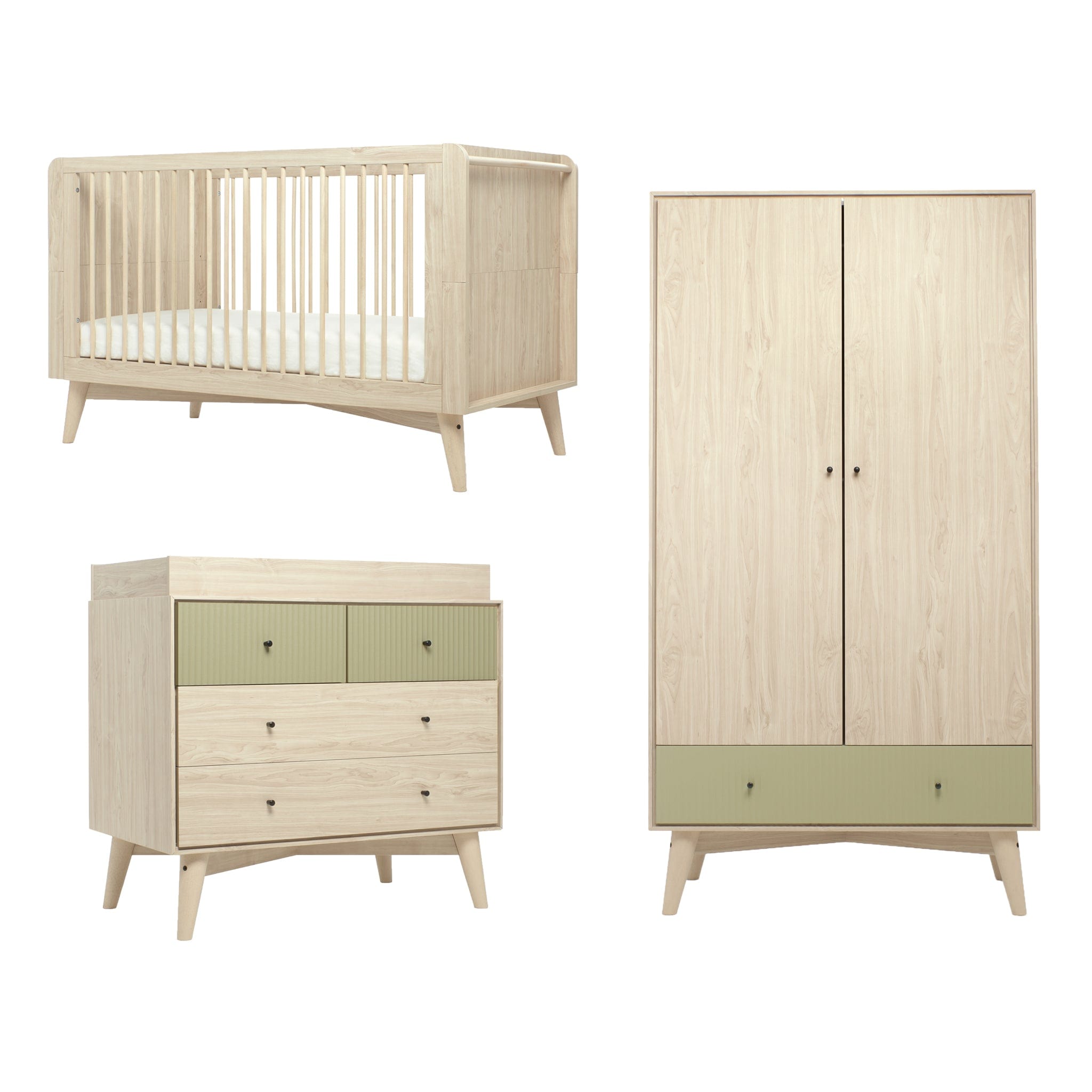 Mamas & Papas Coxley 3 Piece Cotbed Range in Natural/Olive Nursery Room Sets