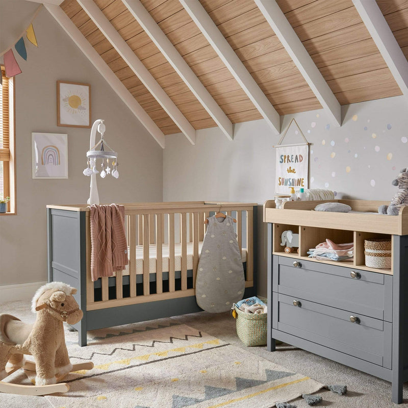 Mamas & Papas Harwell 2 Piece Cotbed & Dresser Roomset Grey/Oak Nursery Room Sets SEHL1TM00 5057232688143