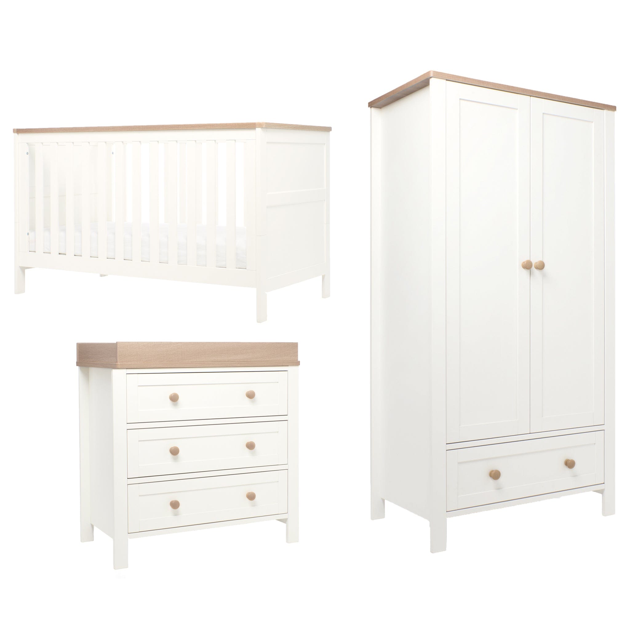 Mamas & Papas Wedmore 3 Piece Cotbed Range in White/Natural Nursery Room Sets