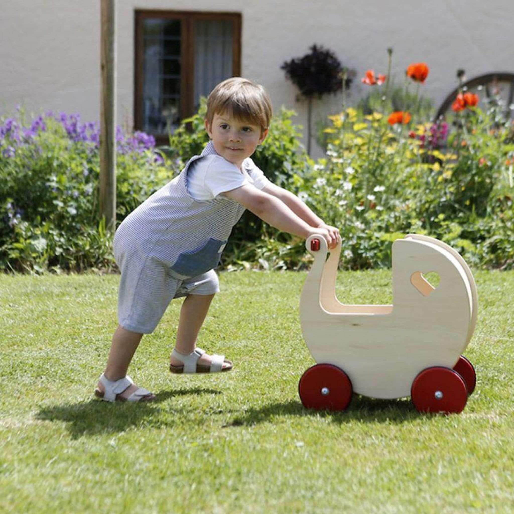 Moover Wooden Dolls Pram Natural Push Along Toys MVPRAMN 5708062788885