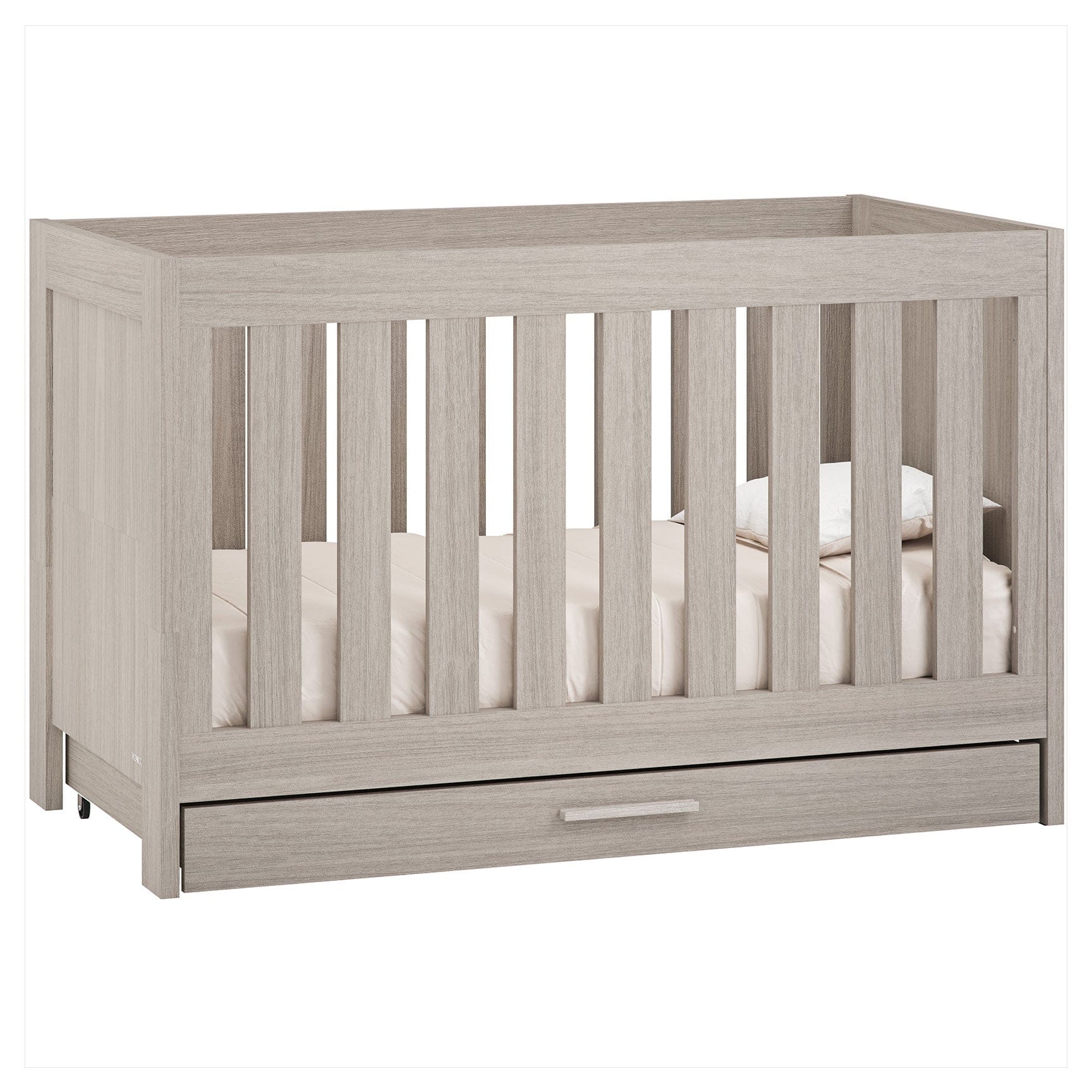 Venicci Forenzo Nordic White Oak Cot Bed with Drawer in Nordic White Cot Beds