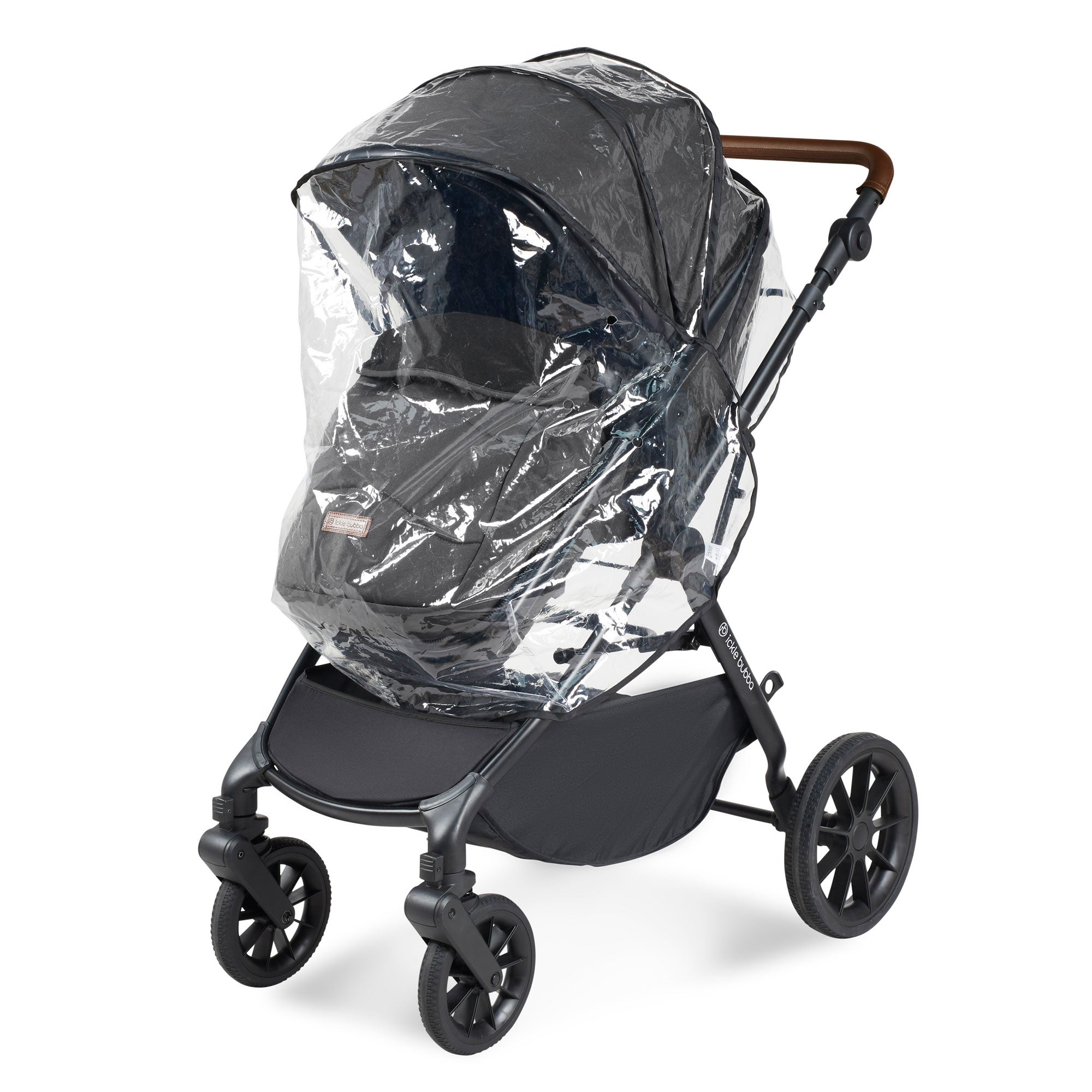 Ickle Bubba Cosmo 9-Piece Travel System with i-Size Nimbus Car Seat & Spin Isofix Base in Black / Graphite Grey / Tan