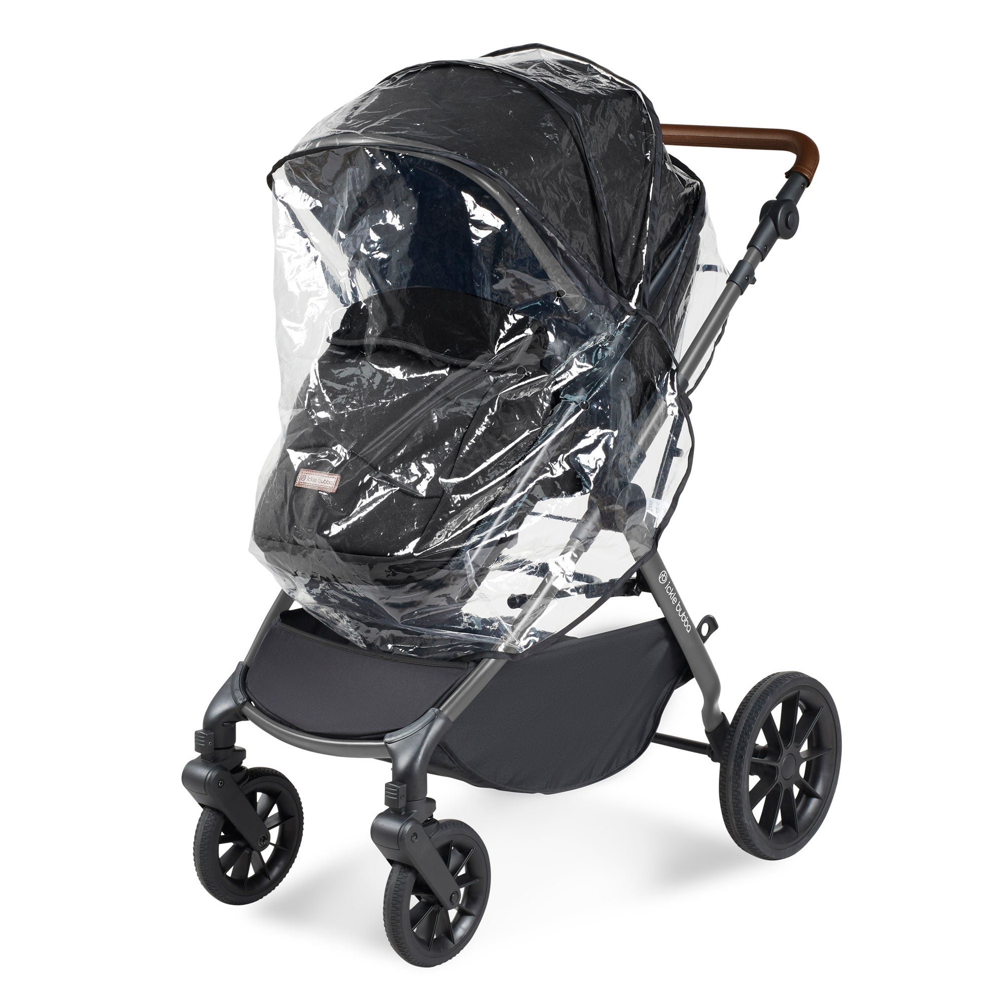 Ickle Bubba Cosmo 9-Piece Travel System with i-Size Nimbus Car Seat & Spin Isofix Base in Gunmetal / Black / Tan