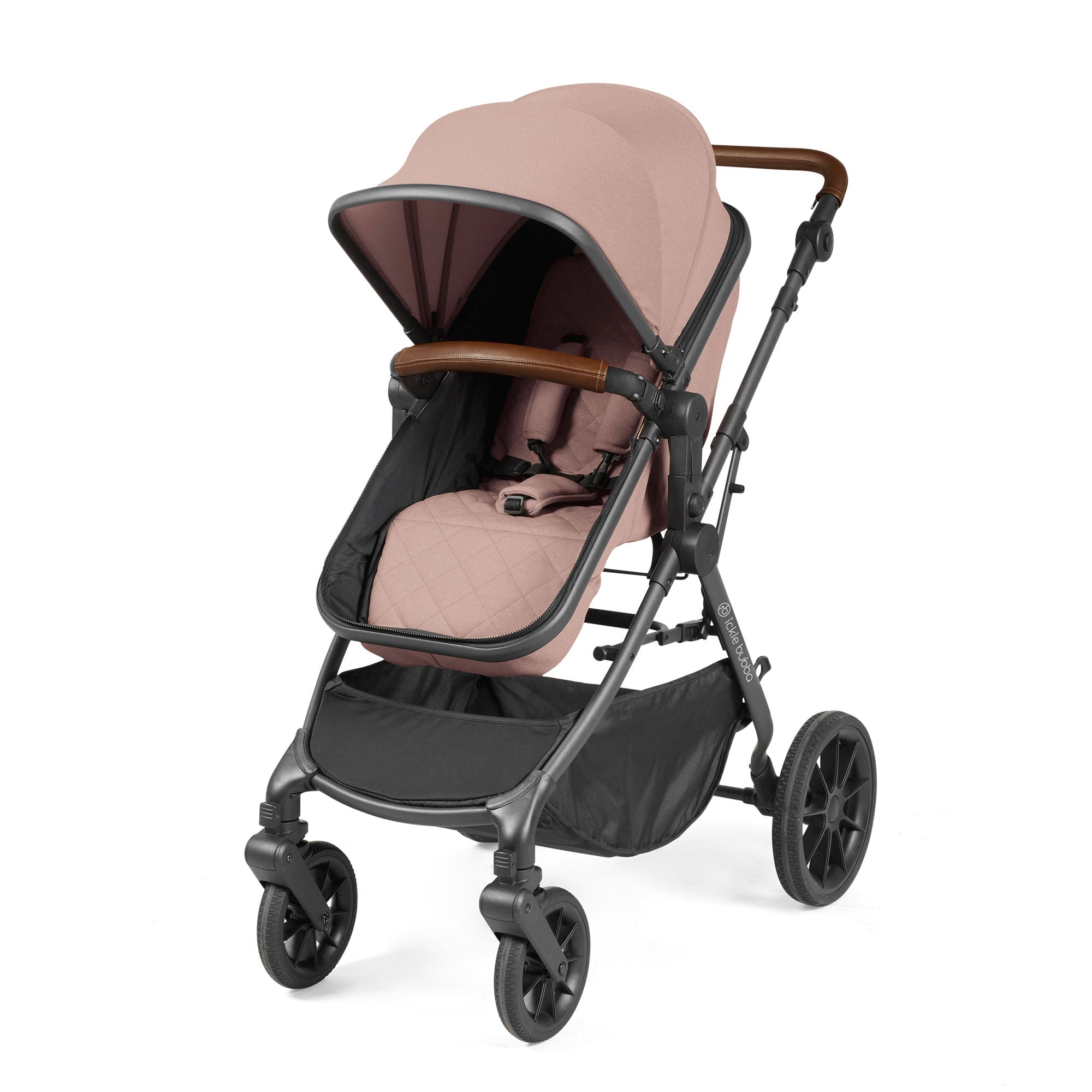 Ickle Bubba Cosmo 9-Piece Travel System with i-Size Nimbus Car Seat & Spin Isofix Base in Gunmetal / Desert / Tan