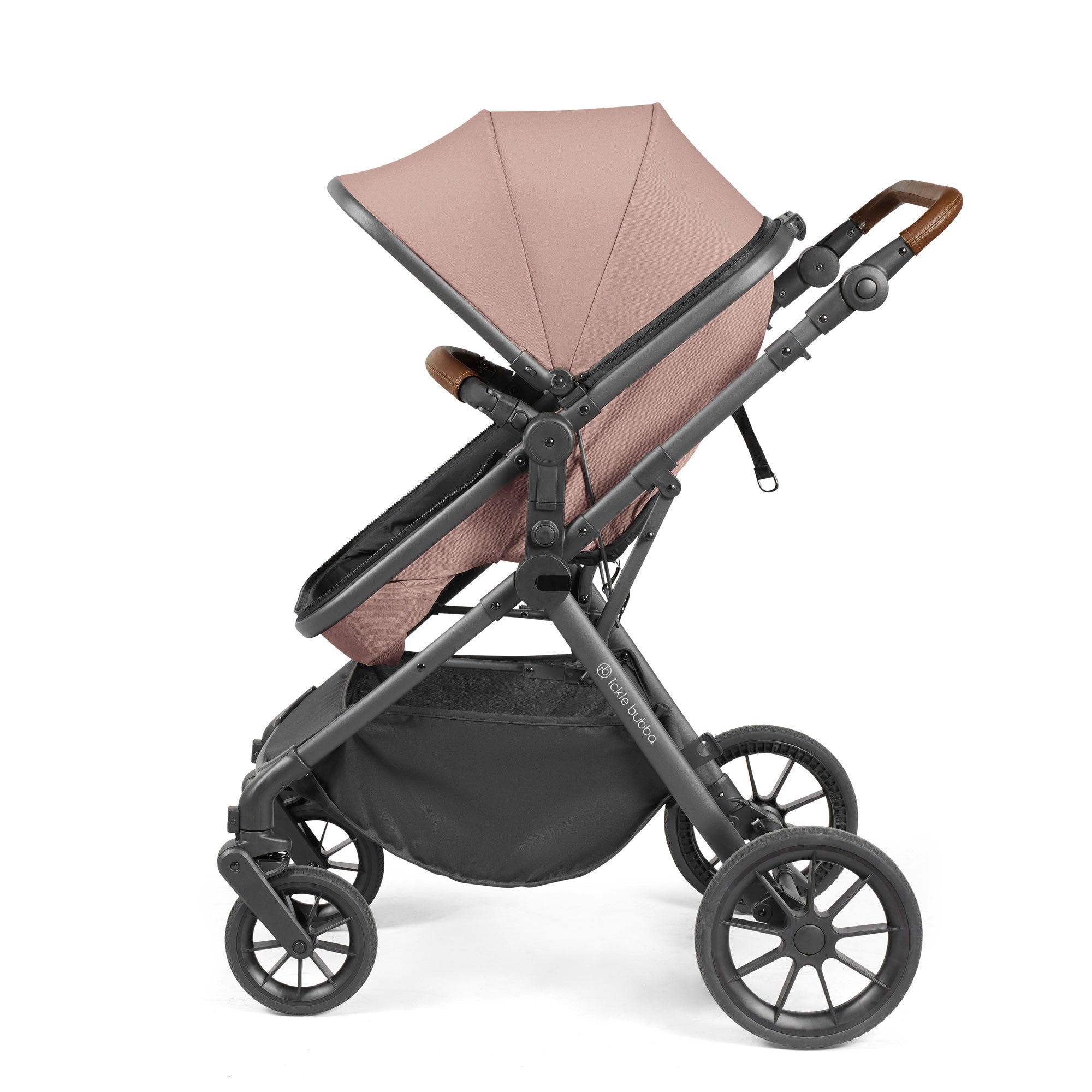 Ickle Bubba Cosmo 9-Piece Travel System with i-Size Nimbus Car Seat & Spin Isofix Base in Gunmetal / Desert / Tan