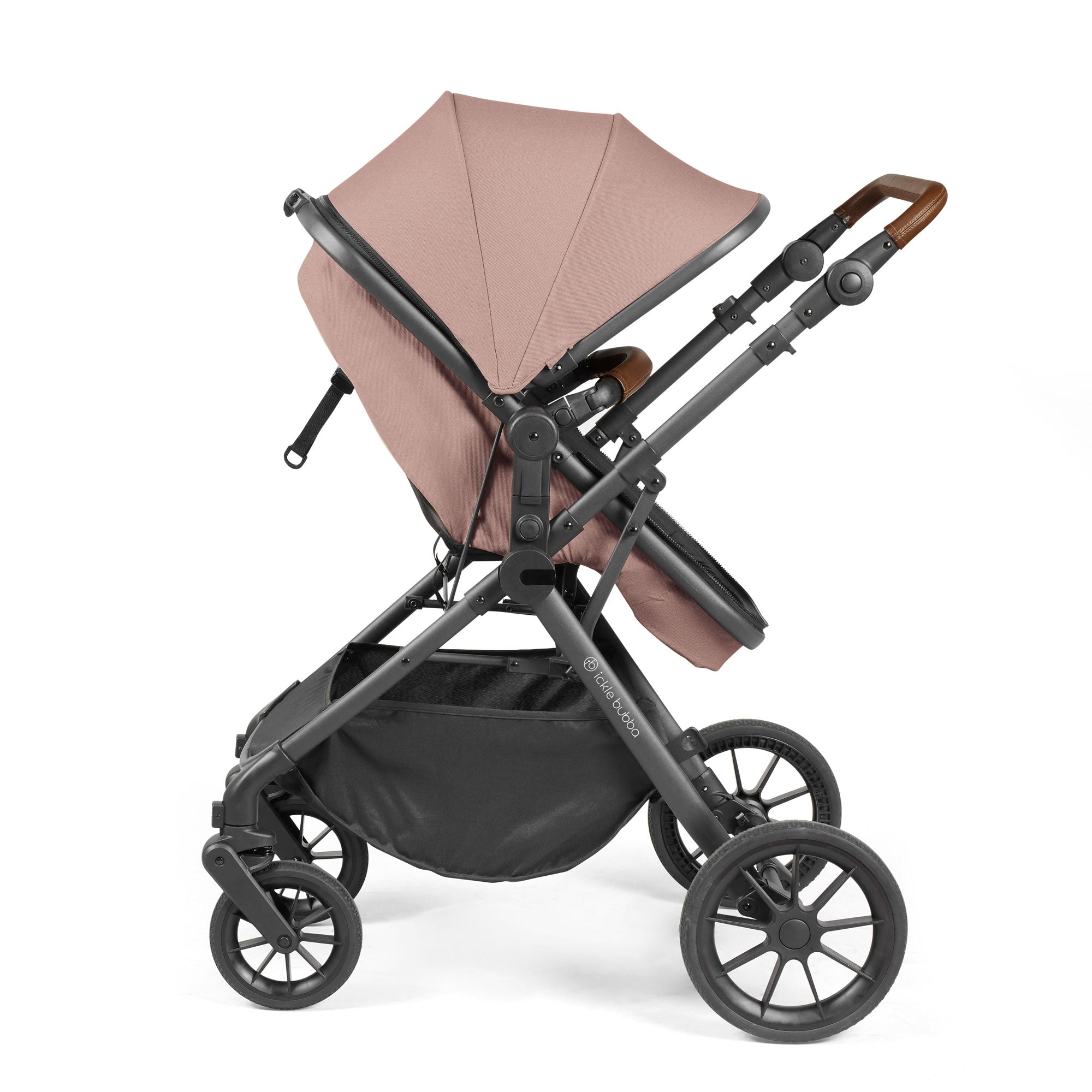 Ickle Bubba Cosmo 9-Piece Travel System with i-Size Nimbus Car Seat & Spin Isofix Base in Gunmetal / Desert / Tan