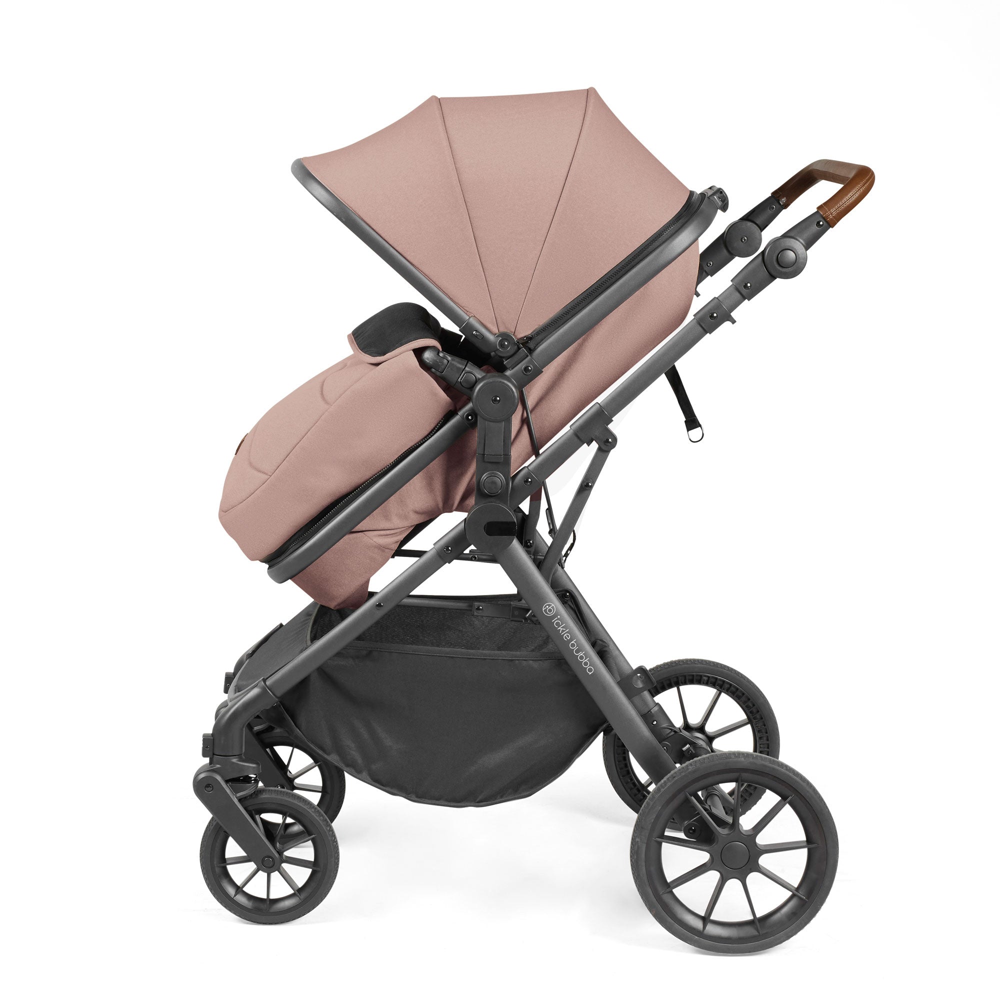 Ickle Bubba Cosmo 9-Piece Travel System with i-Size Nimbus Car Seat & Spin Isofix Base in Gunmetal / Desert / Tan