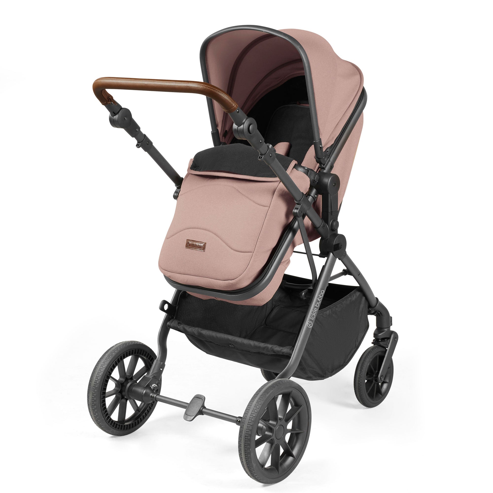 Ickle Bubba Cosmo 9-Piece Travel System with i-Size Nimbus Car Seat & Spin Isofix Base in Gunmetal / Desert / Tan