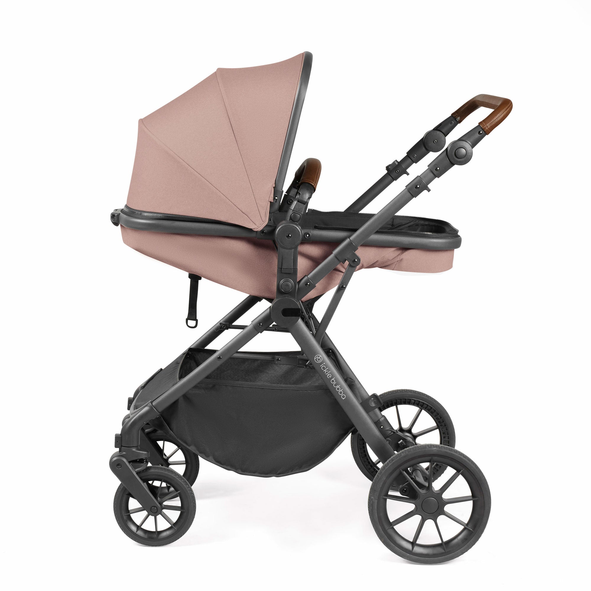 Ickle Bubba Cosmo 9-Piece Travel System with i-Size Nimbus Car Seat & Spin Isofix Base in Gunmetal / Desert / Tan