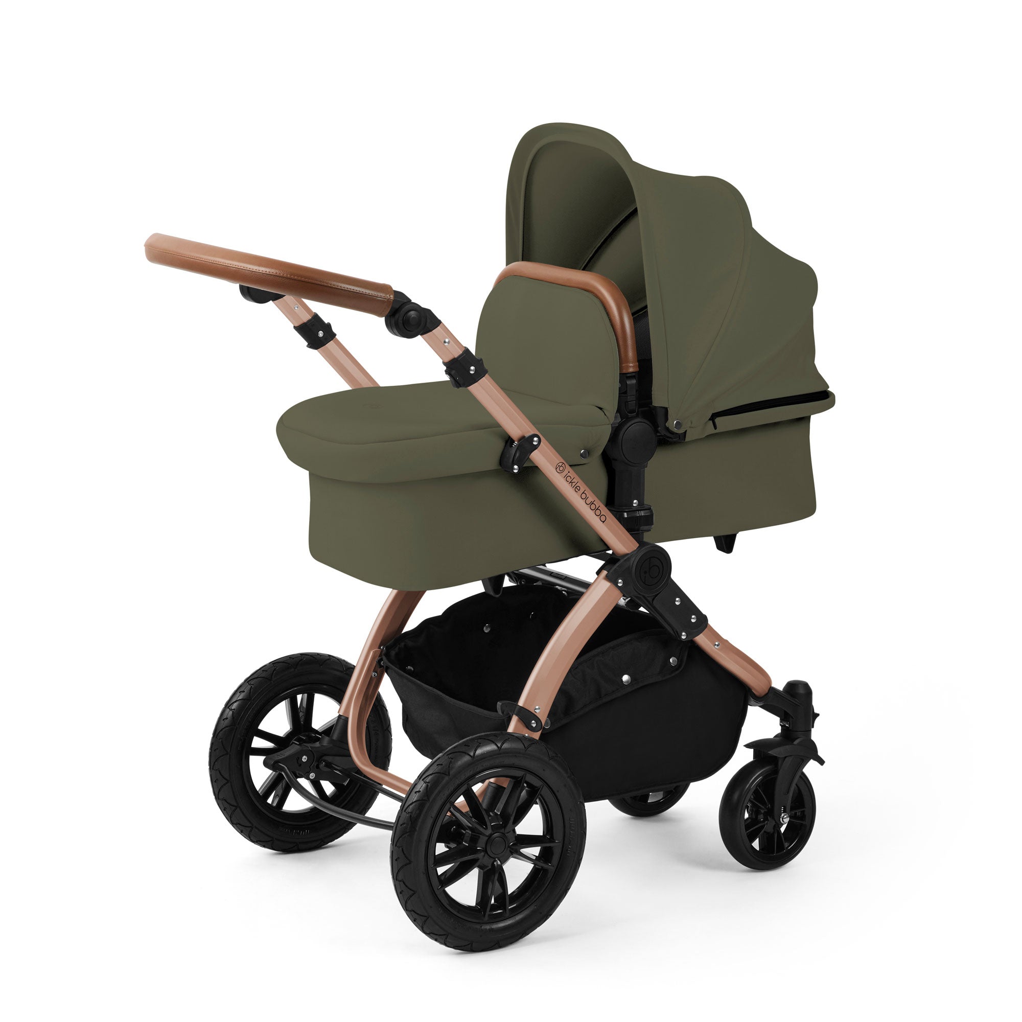 Ickle Bubba Stomp Luxe 12 Piece Travel System with i-Size Nimbus Car Seat & Spin Isofix Base in Woodland