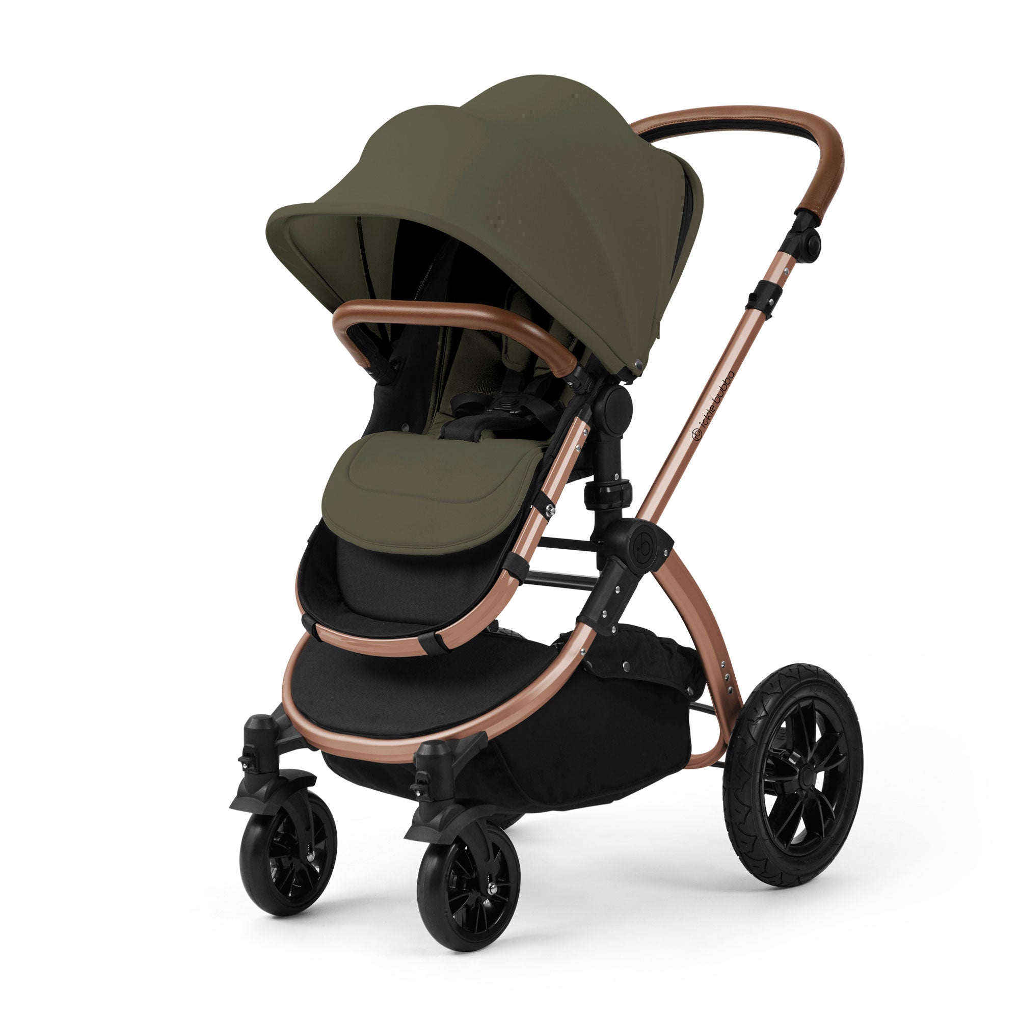 Ickle Bubba Stomp Luxe 12 Piece Travel System with i-Size Nimbus Car Seat & Spin Isofix Base in Woodland